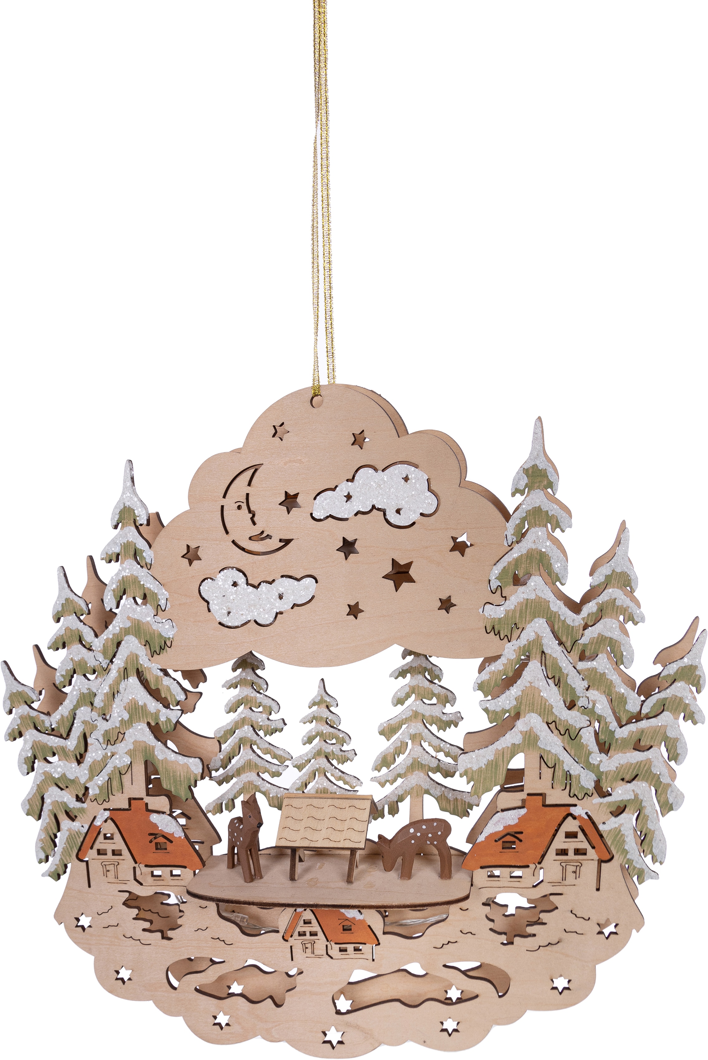 Myflair Möbel & Accessoires Dekoobjekt »Weihnachtsdeko mit LED-Beleuchtung« aus Holz in beige, Größe B/H/T: 5 cm x 29,5 cm