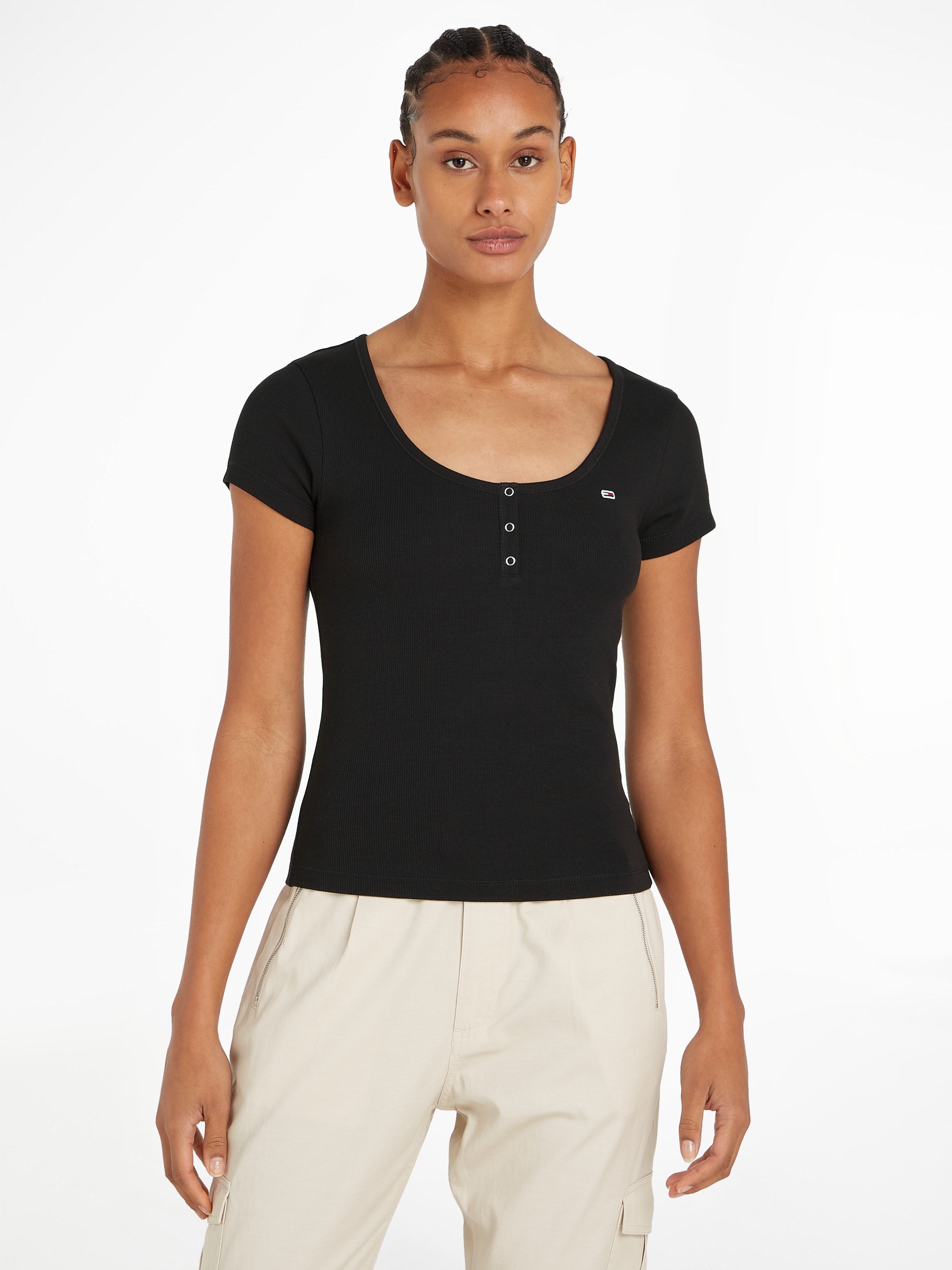 Rundhalsshirt »TJW SLIM HENLEY TOP SS«, mit Tommy Jeans Flagge