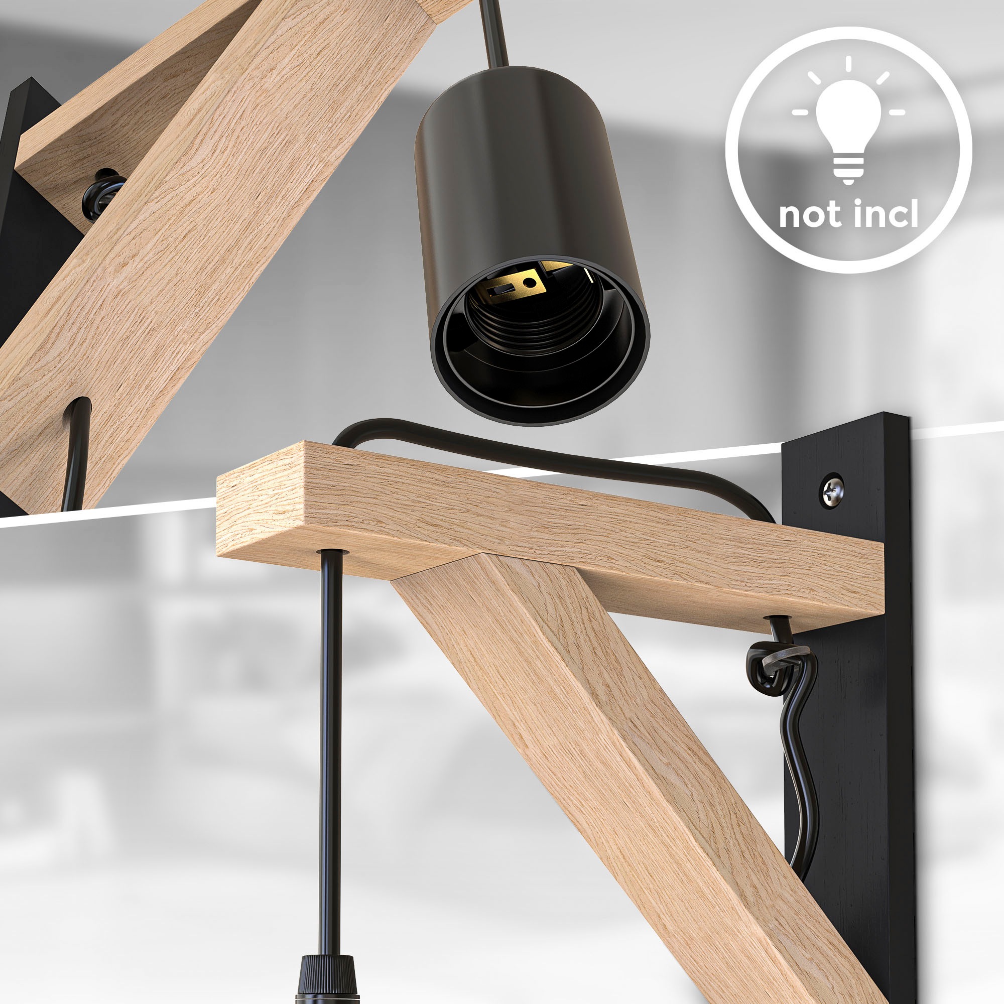 B.K.Licht Wandleuchte »BKL1352 Holz-Wandlampe innen, Schwarz, Metall, Landhausstil«, 1 flammig, Leuchtmittel E27 | ohne Leuchtmittel, 1-flammig mit Schalter, E27-Fasssung, ohne Leuchtmittel