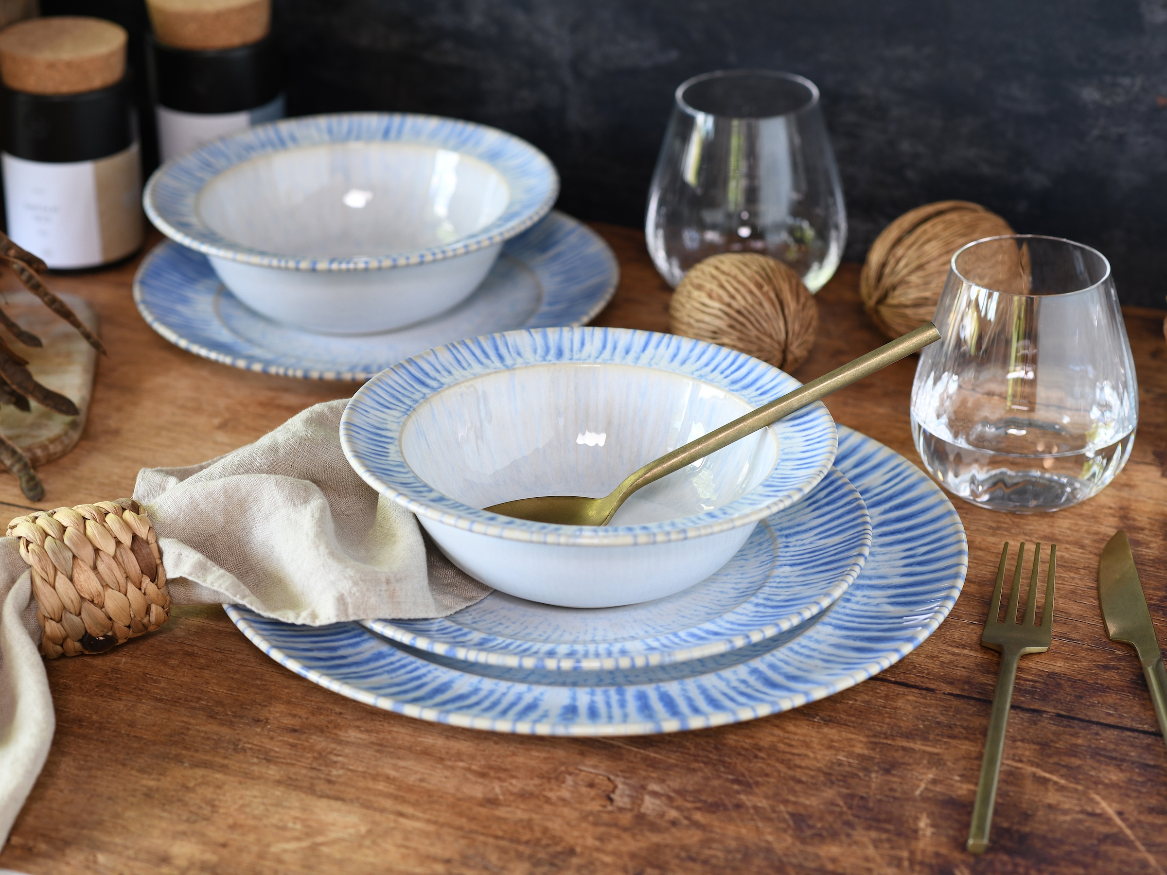 CreaTable Teller-Set »Rondo Summertime Blau, Tellerset 12-tlg« Maritim, Reaktivglasur