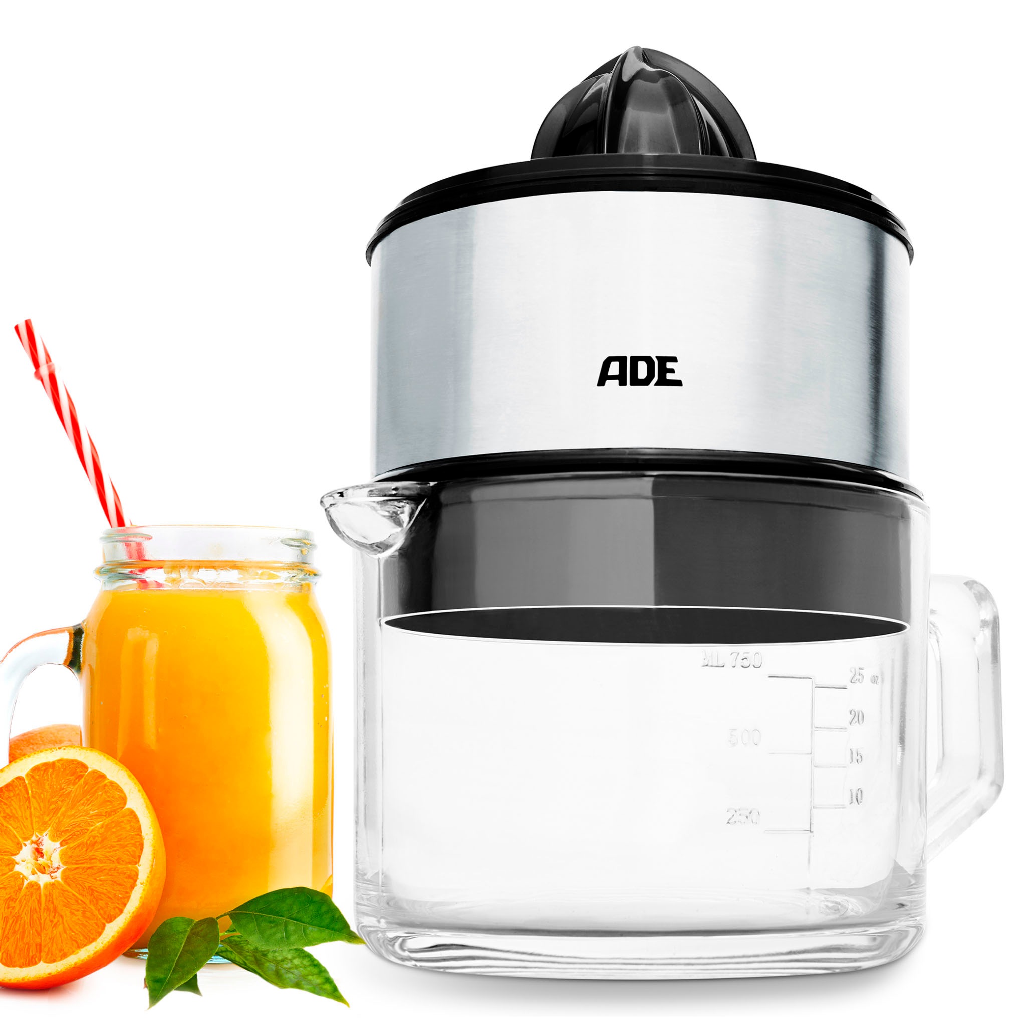 ADE Zitruspresse »KA1803«, 60 W, Elektrische Saftpresse mit dickwandiger 1L-Glaskaraffe, Start/Stop