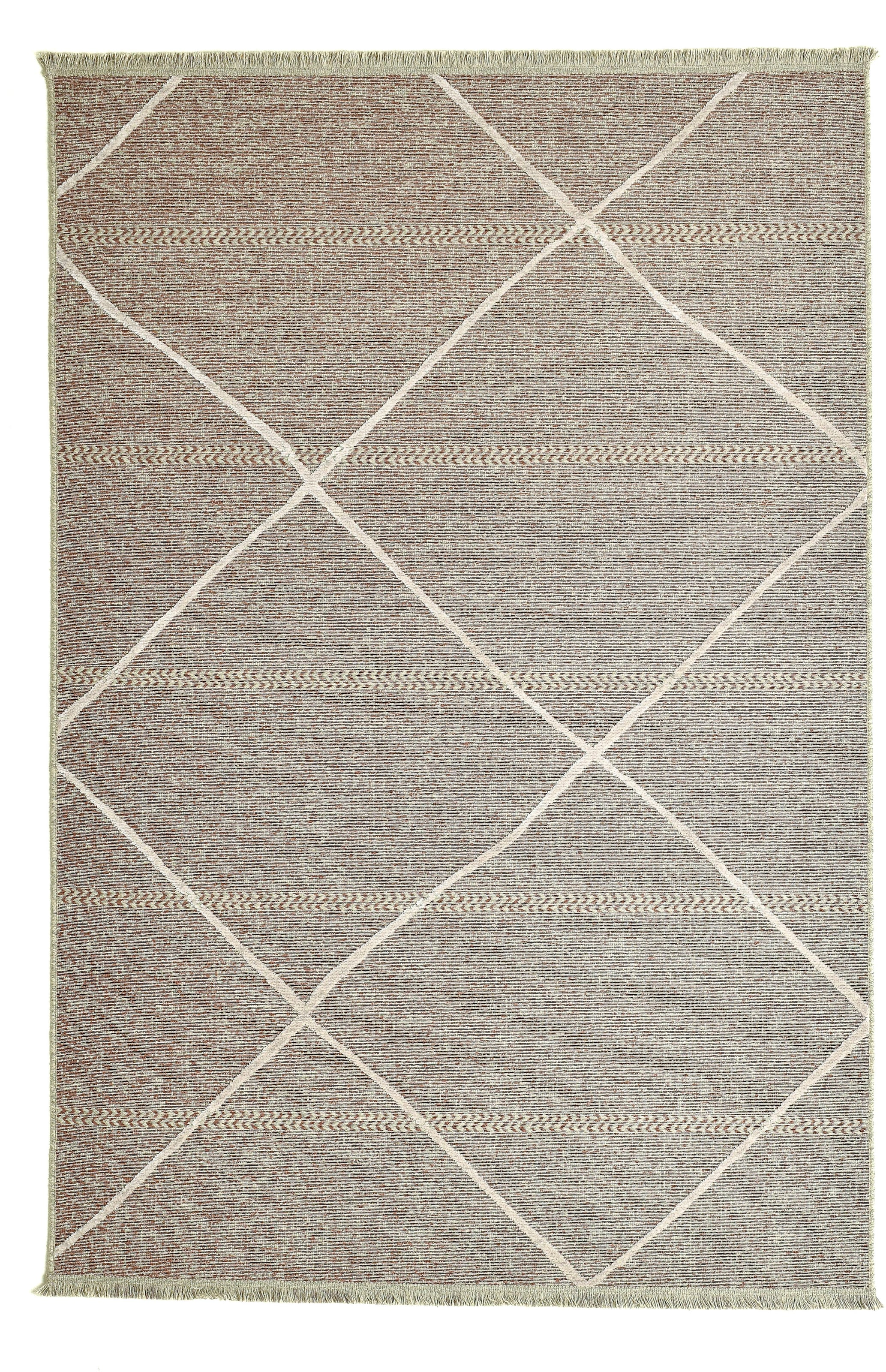 Sansibar Teppich »Braderup«, rechteckig, 2 mm Höhe, Flachgewebe, modernes Scandi Design, Motiv Rauten, mit Fransen