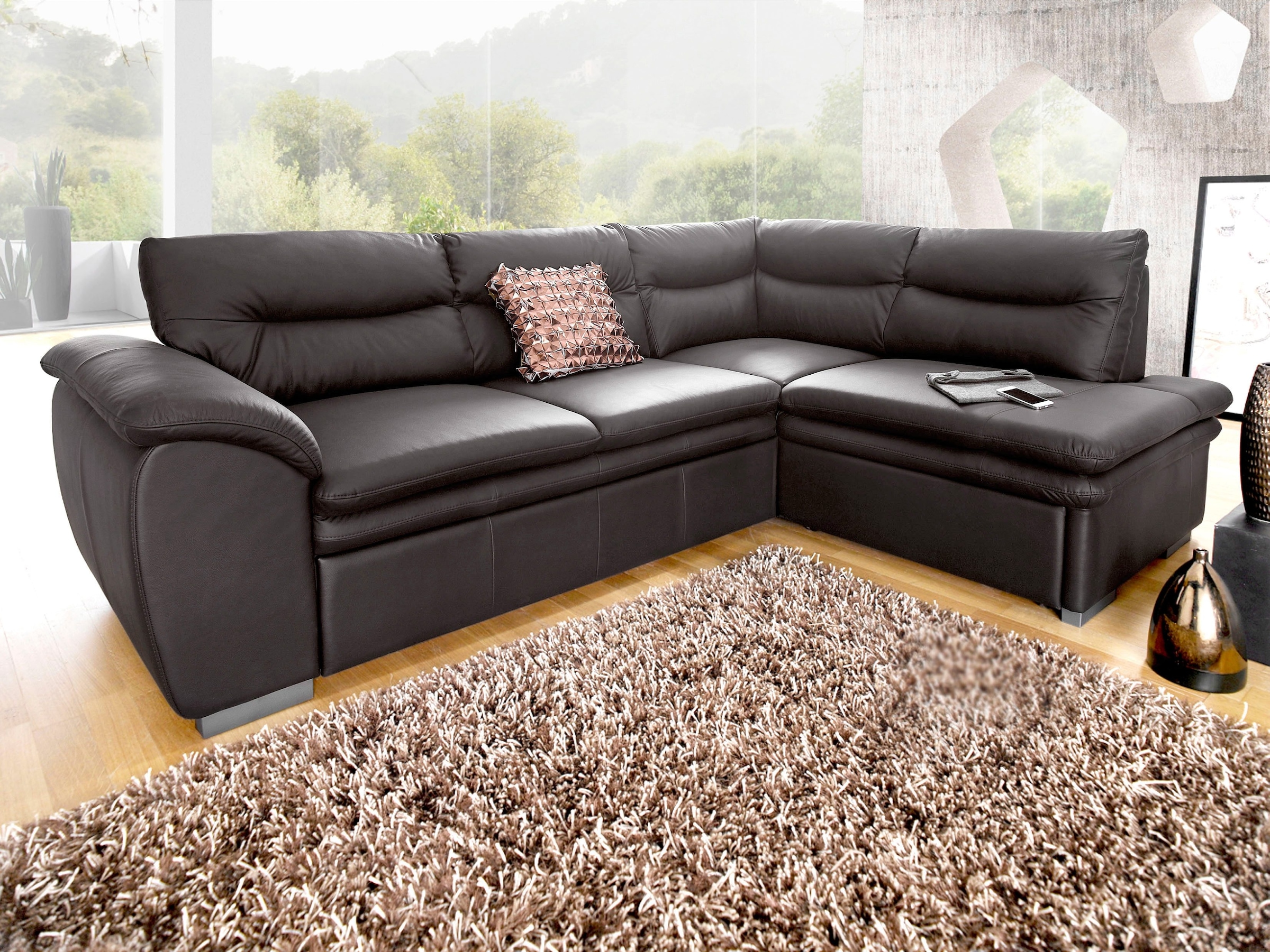 COTTA Ecksofa »Leandra L-Form«, wahlweise mit Bettfunktion und Bettkasten