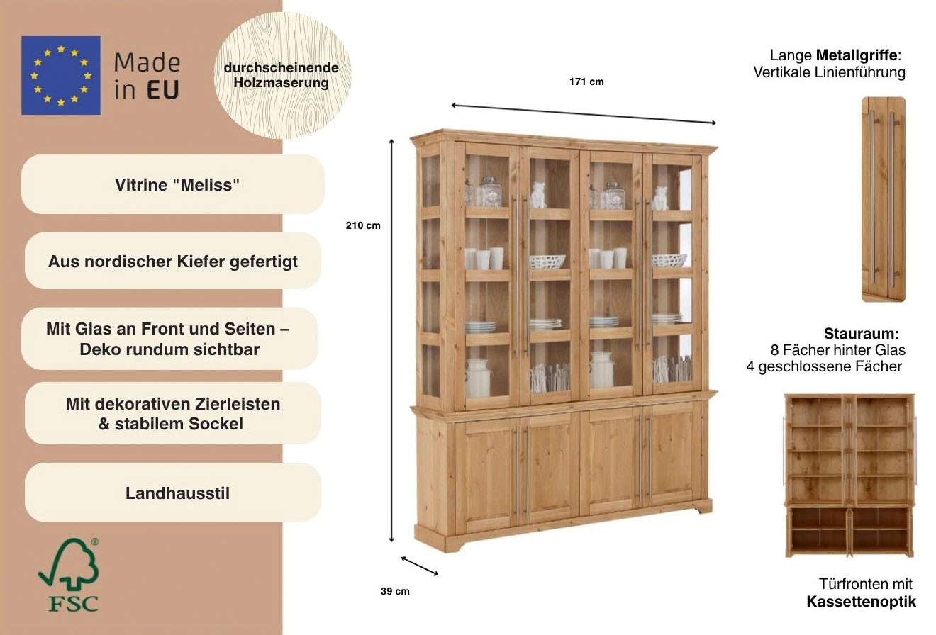 OTTO home Vitrine »Melissa« aus massiver Kiefer, FSC® zertifiziert, Breite 171 cm