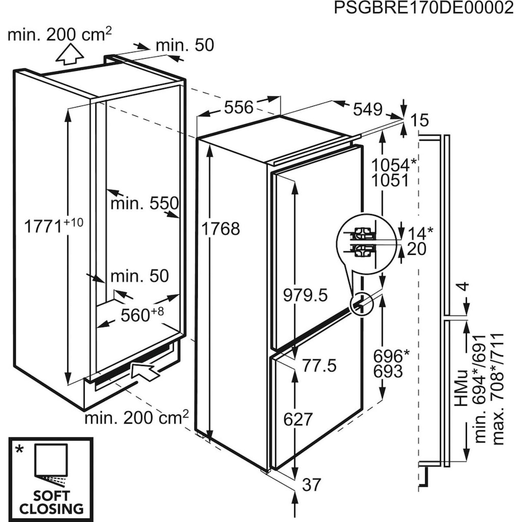 AEG Einbaukühlgefrierkombination »S18C5T«, S18C5T, 176,9 cm hoch, 55,6 cm breit