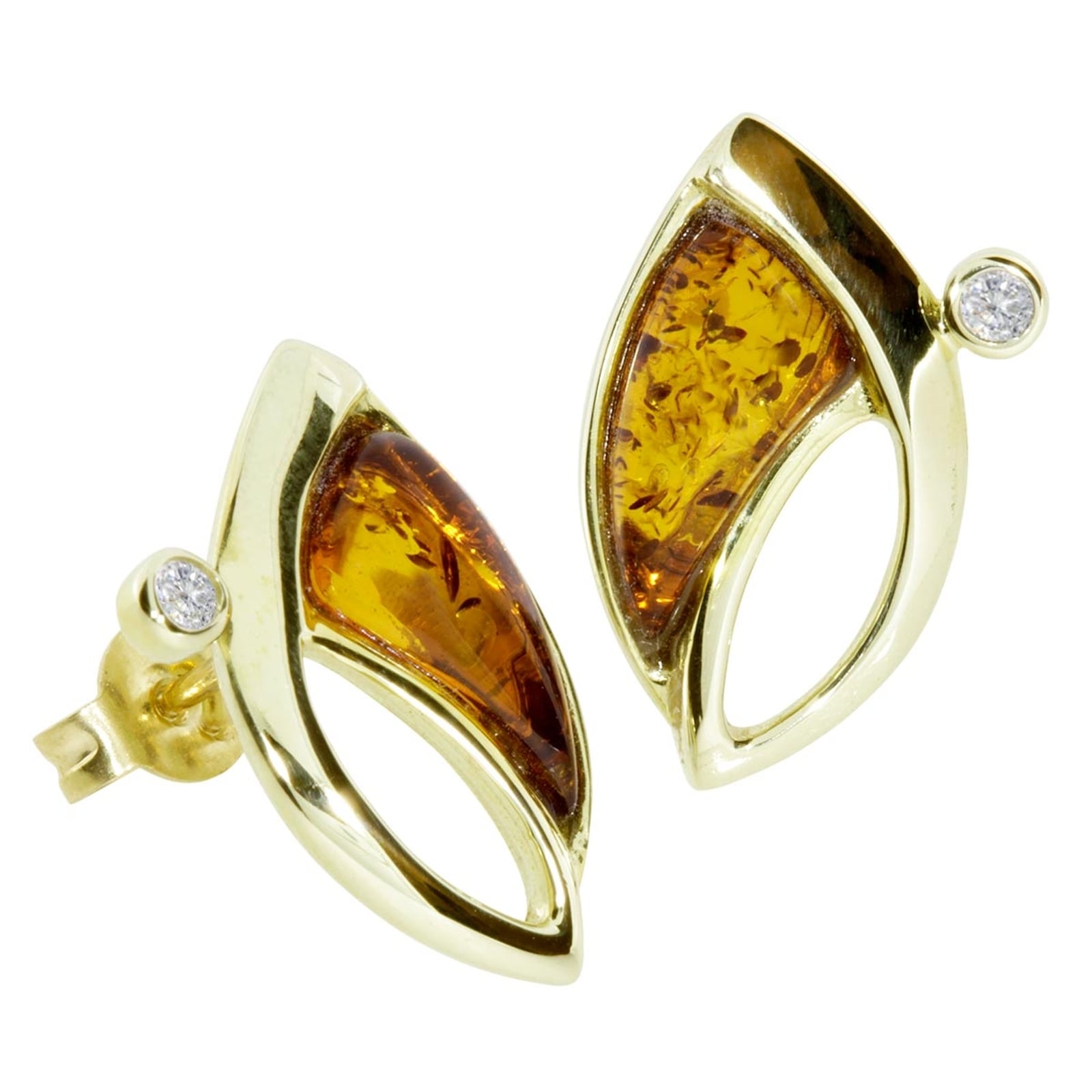 OSTSEE-SCHMUCK Paar Ohrstecker »- Antonia - Silber 925/000, vergoldet - Bernstein/Zirk.«