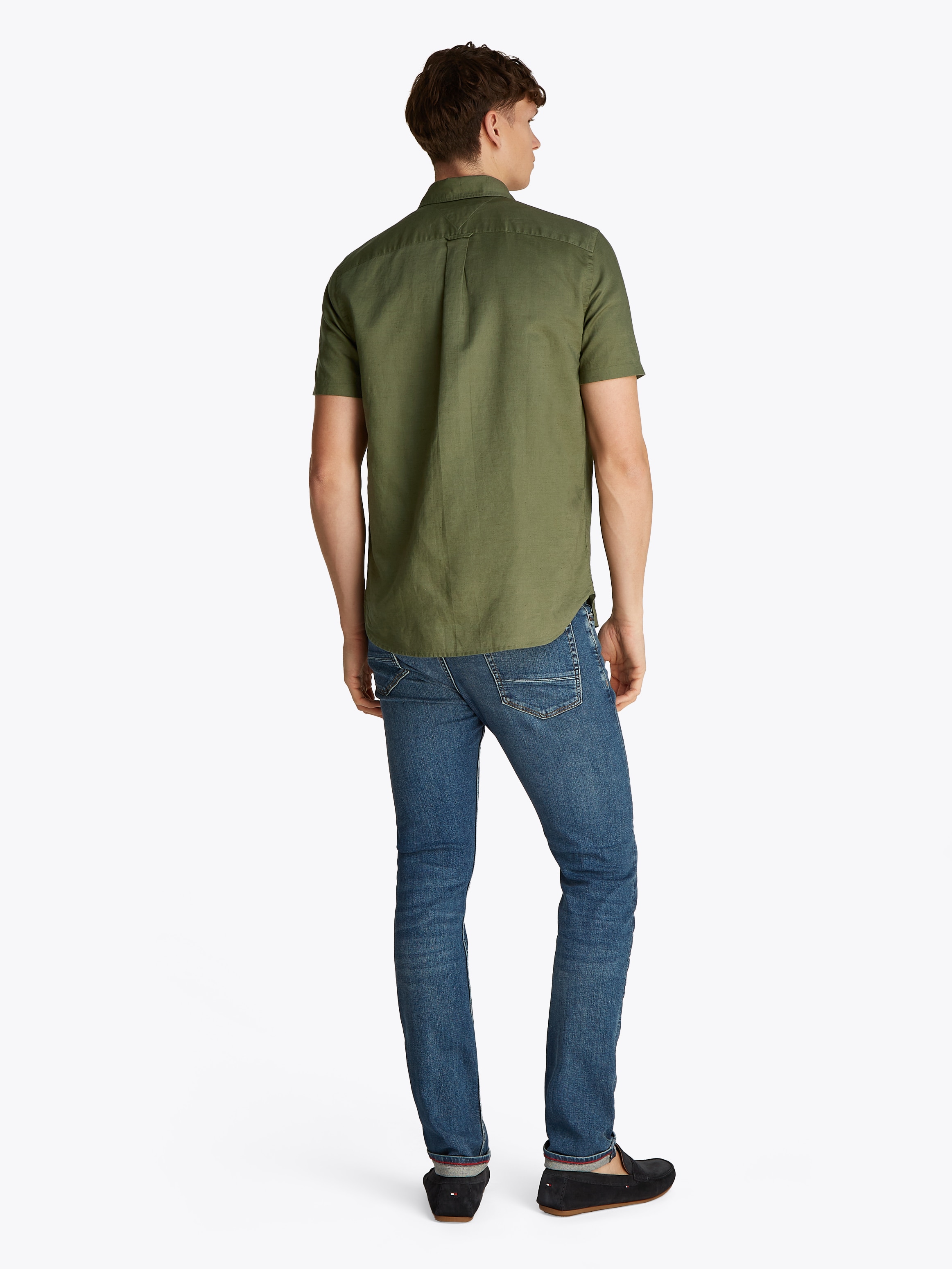 Tommy Hilfiger Kurzarmhemd »LINEN BLEND SOLID SS RF SHIRT«, mit Button-down-Kragen