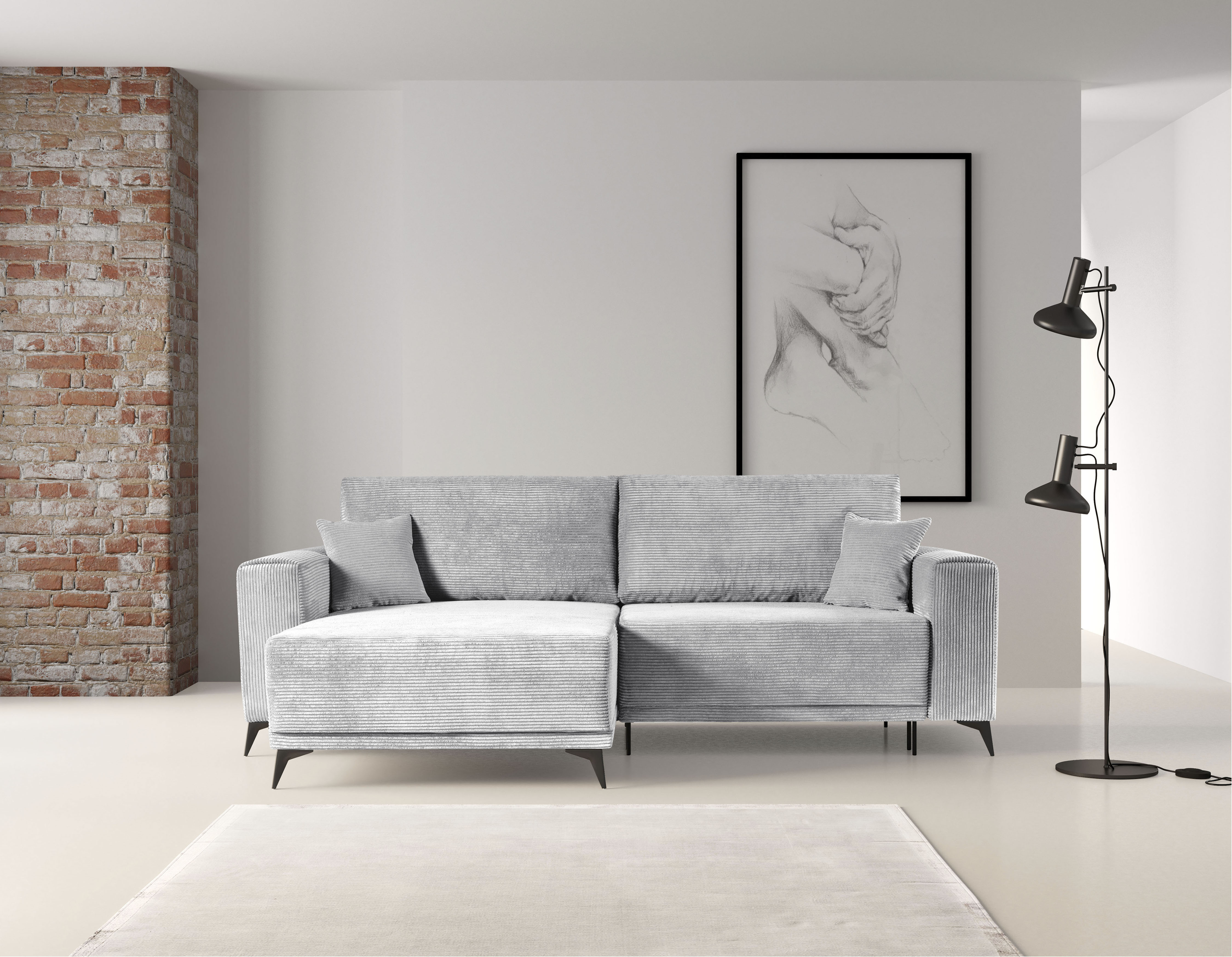 Ecksofa »Scandic«, Moderne Eckcouch in Cord, Sofa mit Schlaffunktion & Bettkasten
