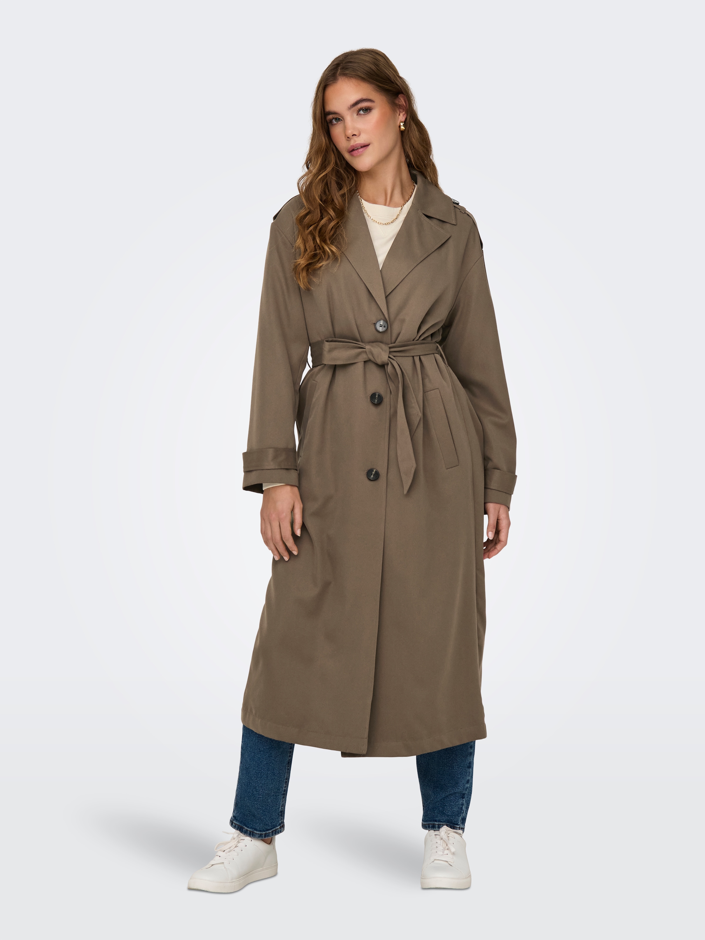 ONLY Trenchcoat »ONLLINE X-LONG TRENCHCOAT OTW NOOS« mit Bindegürtel an der Taille - 2 Seitentaschen
