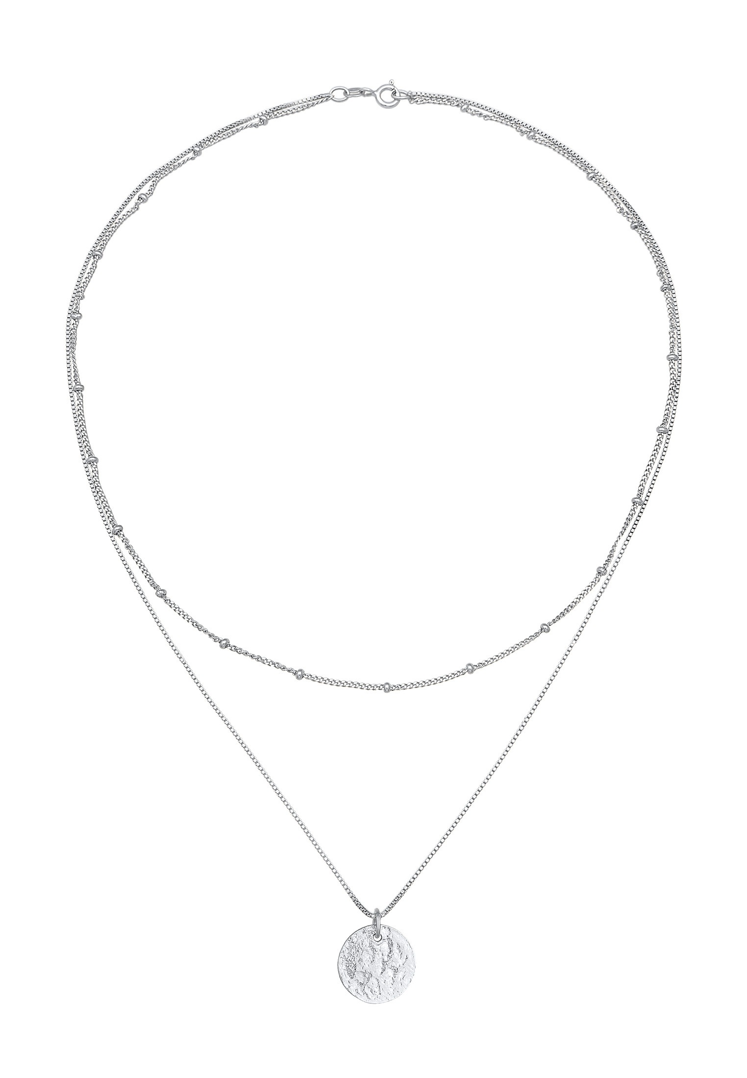 Elli Silberkette »Halskette Layer Plättchen Kugelkette Boho 2-lagig 925 Silber«