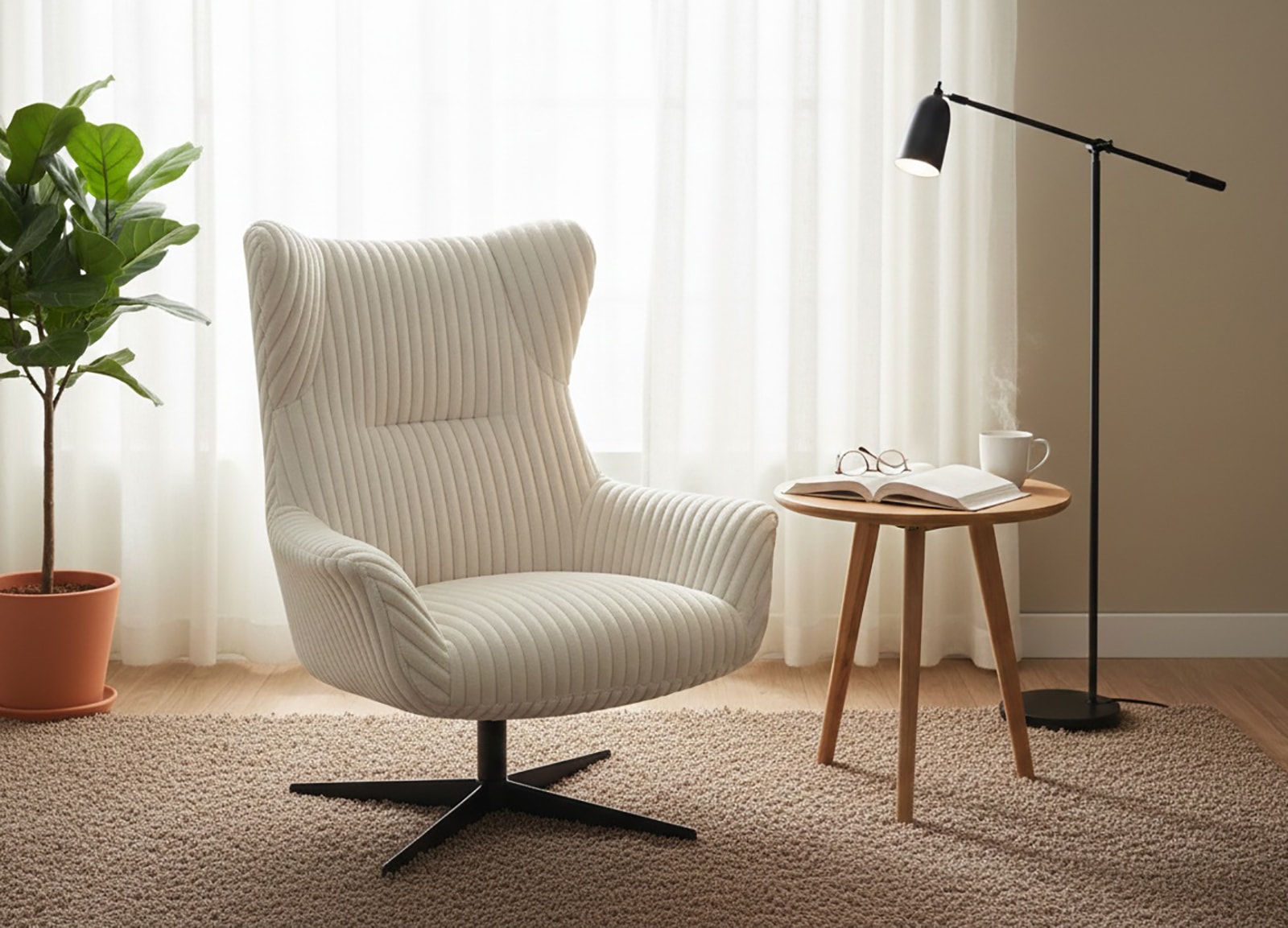 Jahnke Sessel »LOUNGE SNOOZE« Loungesessel, drehbar, dick gepolstert, Armlehnen, weicher Cordbezug