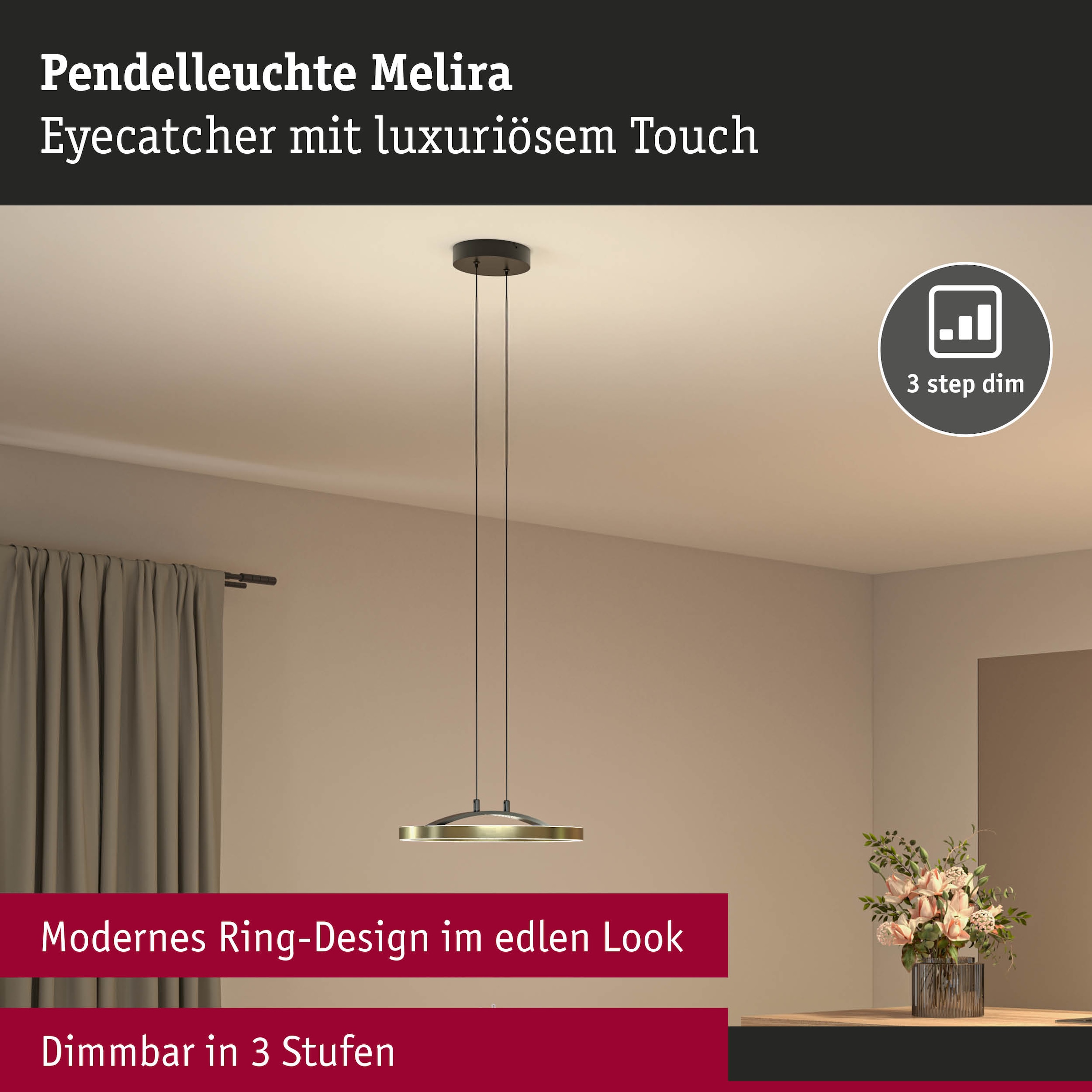 Paulmann LED Pendelleuchte »Melira LED 24W Gold /Schwarz 230V Metall« LED-Modul 1 Stk. 3-Step-Dim
