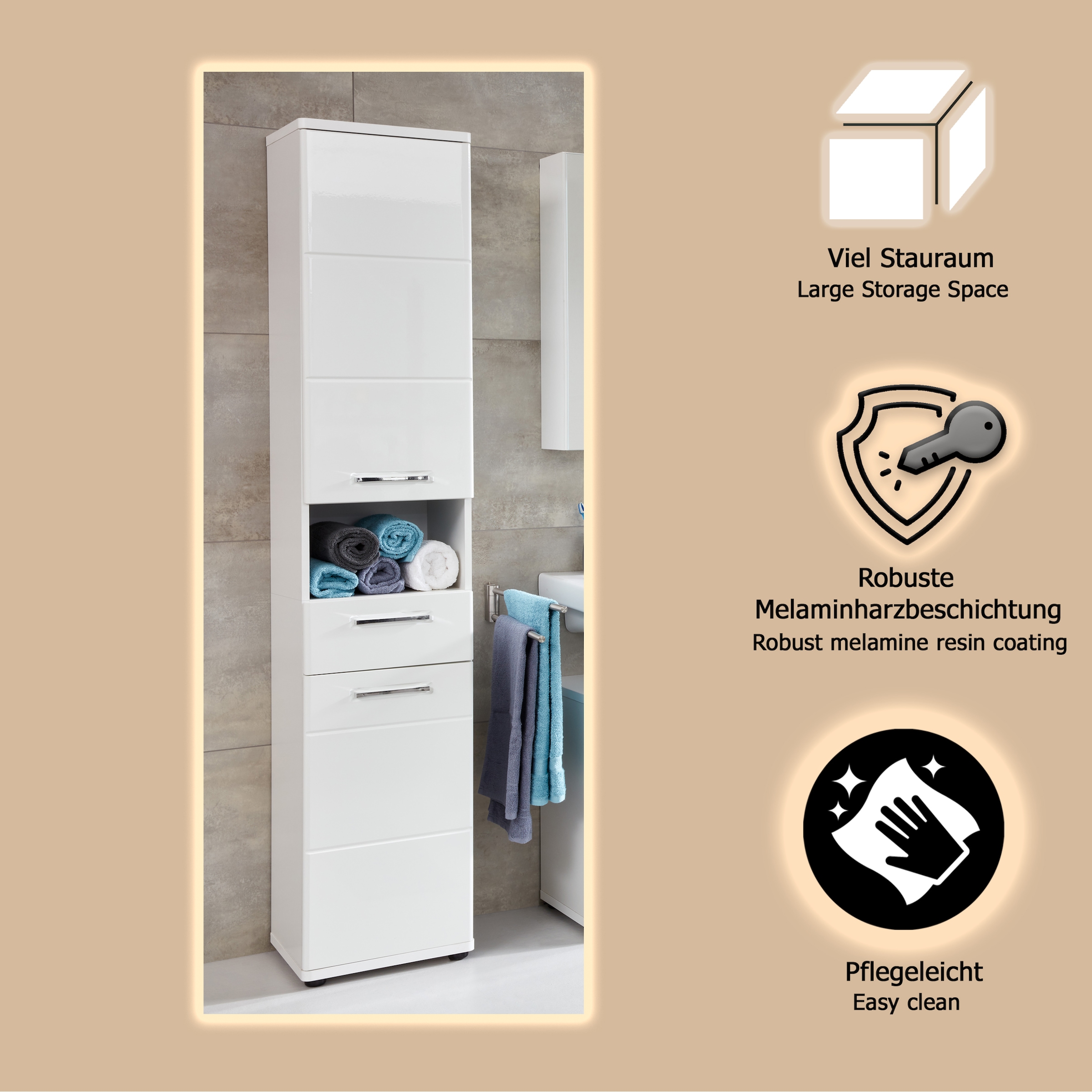 welltime Hochschrank »Mora« Hochschrank mit 2 Türen, 1 Schublade - (B/T/H) 37/34/189 cm