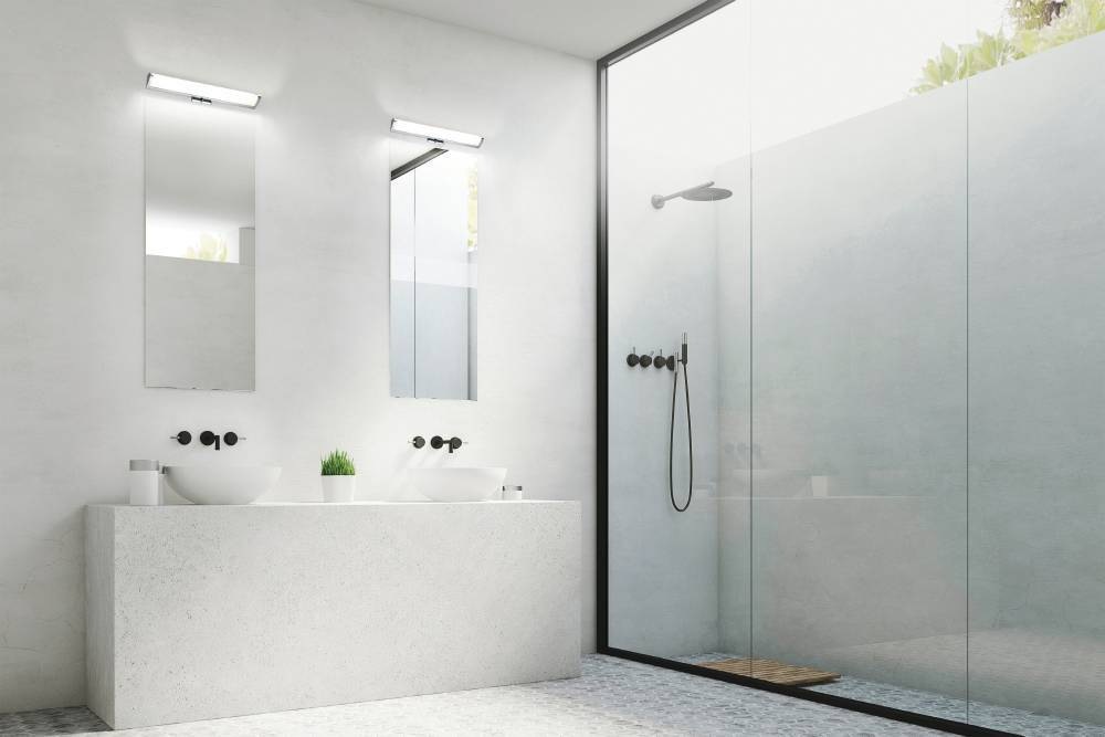 EGLO LED Wandleuchte »GITA 2 Wandlampe, Chrom, weiß, IP44, Spiegelleuchte, Badezimmerlampe«, 1 flammig, Leuchtmittel LED-Board | LED fest integriert, Feuchtraumleuchte, Badezimmer, elegant, minimalitisch, 60x7,5x7,5cm