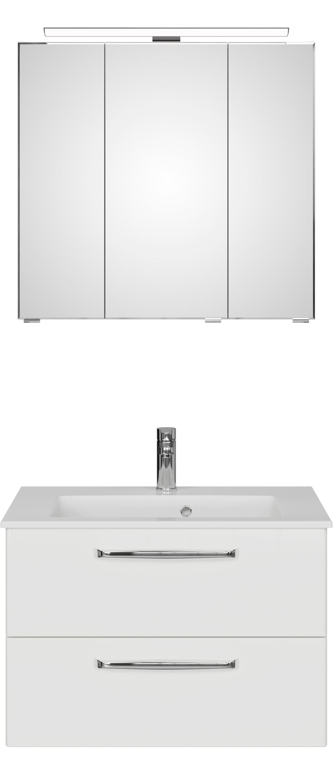 Saphir Badmöbel-Set »Trentino 2-tlg Mineralmarmor-Waschtisch,Spiegelschrank mit LED-Leuchte«, (3 St.), Badmöbel-Set 77cm breit, inkl. Türdämpfer, 3 Türen, 2 Auszügen