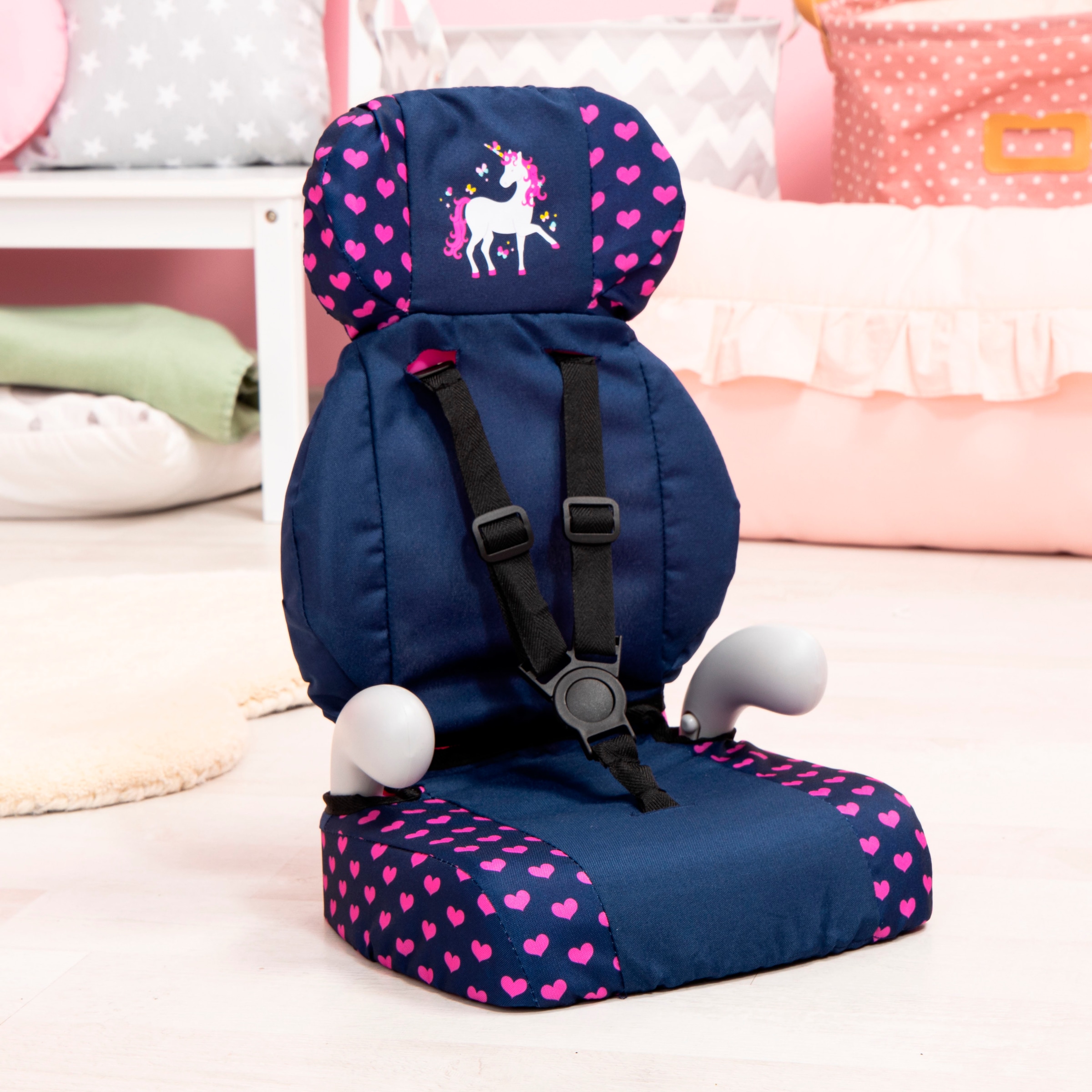 Bayer Puppen Autositz »Deluxe blau/pink Einhorn«