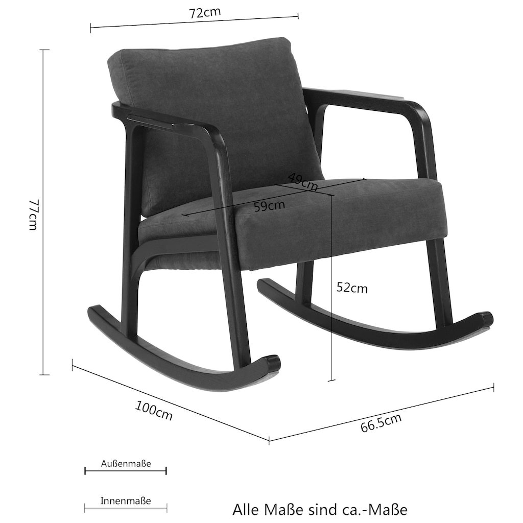 Guido Maria Kretschmer Home&Living Schaukelstuhl »Mette«, Mischgewebe, Stuhlbeine aus Eschenholz, in zwei Bezugsqualitäten, Sitzhöhe 52 cm