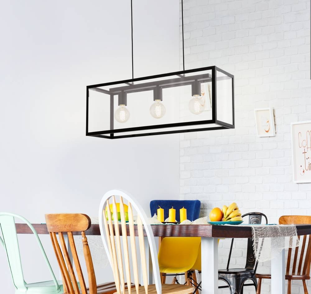 EGLO Hängeleuchte »CHARTERHOUSE« E27 1 Stk. Pendelleuchte, Hängeleuchte aus Stahl in Schwarz, Glas: klar, E27