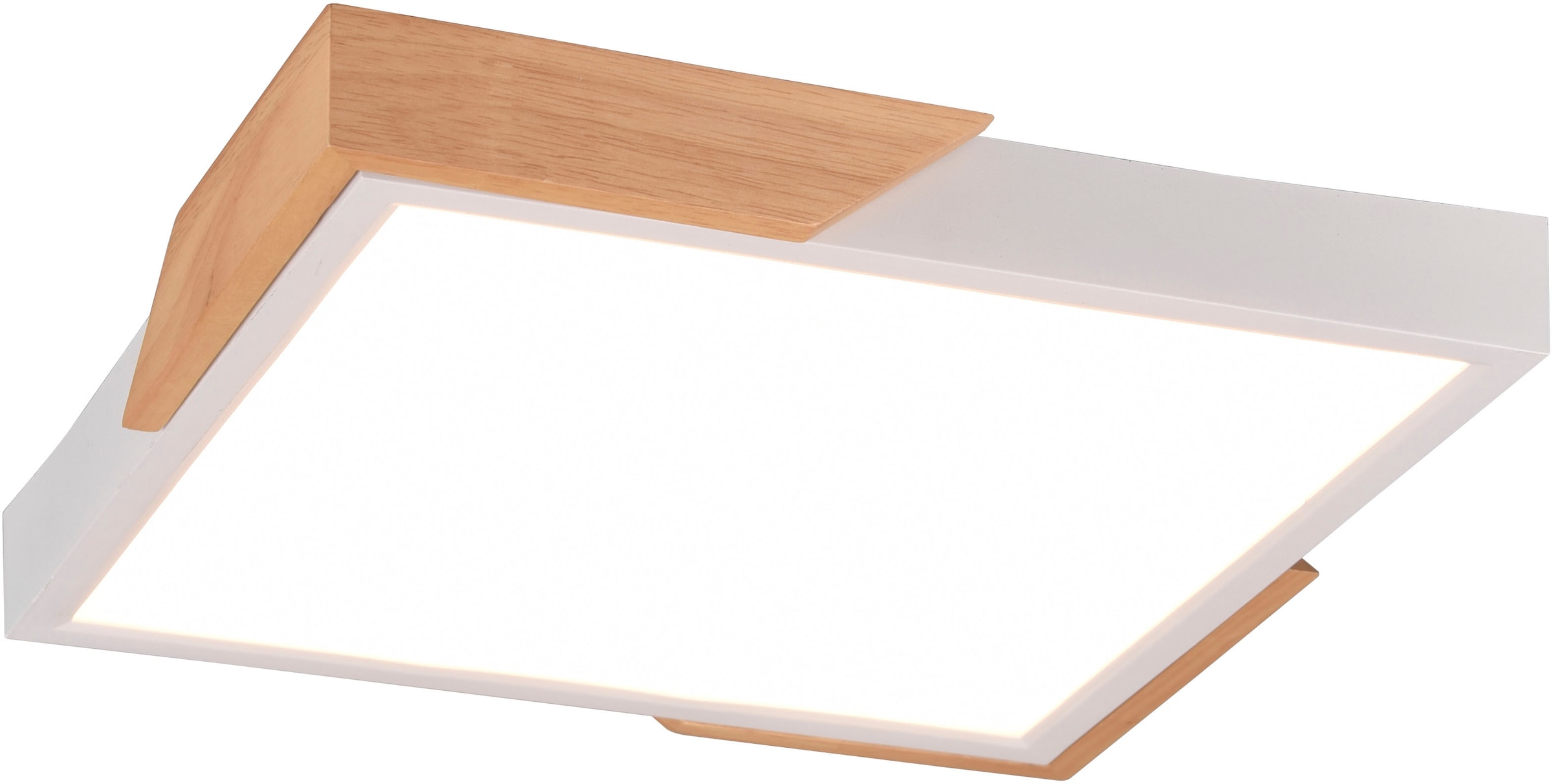 REALITY Leuchten LED Deckenleuchte »Meta« LED-Board 1 Stk. Warmweiß Deckenlampe Holzschirm 31x31cm, 20W/2400Lumen, warmweiß 3000K, dimmbar