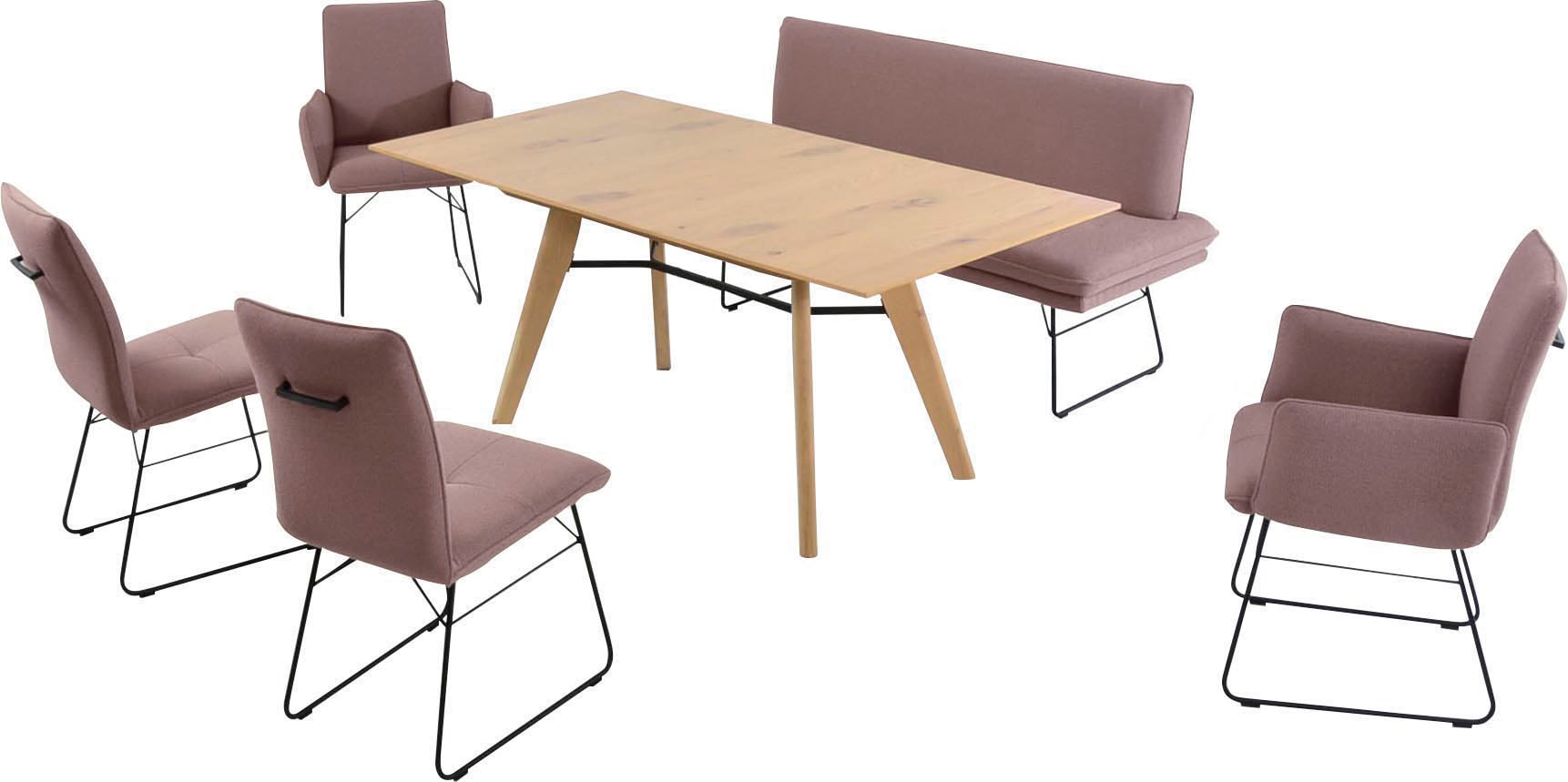 K+W Komfort & Wohnen Essgruppe »Giacomo IV« 6 Stk. tlg. Polsterbank in 2 Größen, 2 Kufenstühle, 2 Armlehnenstühle und 1 Tisch