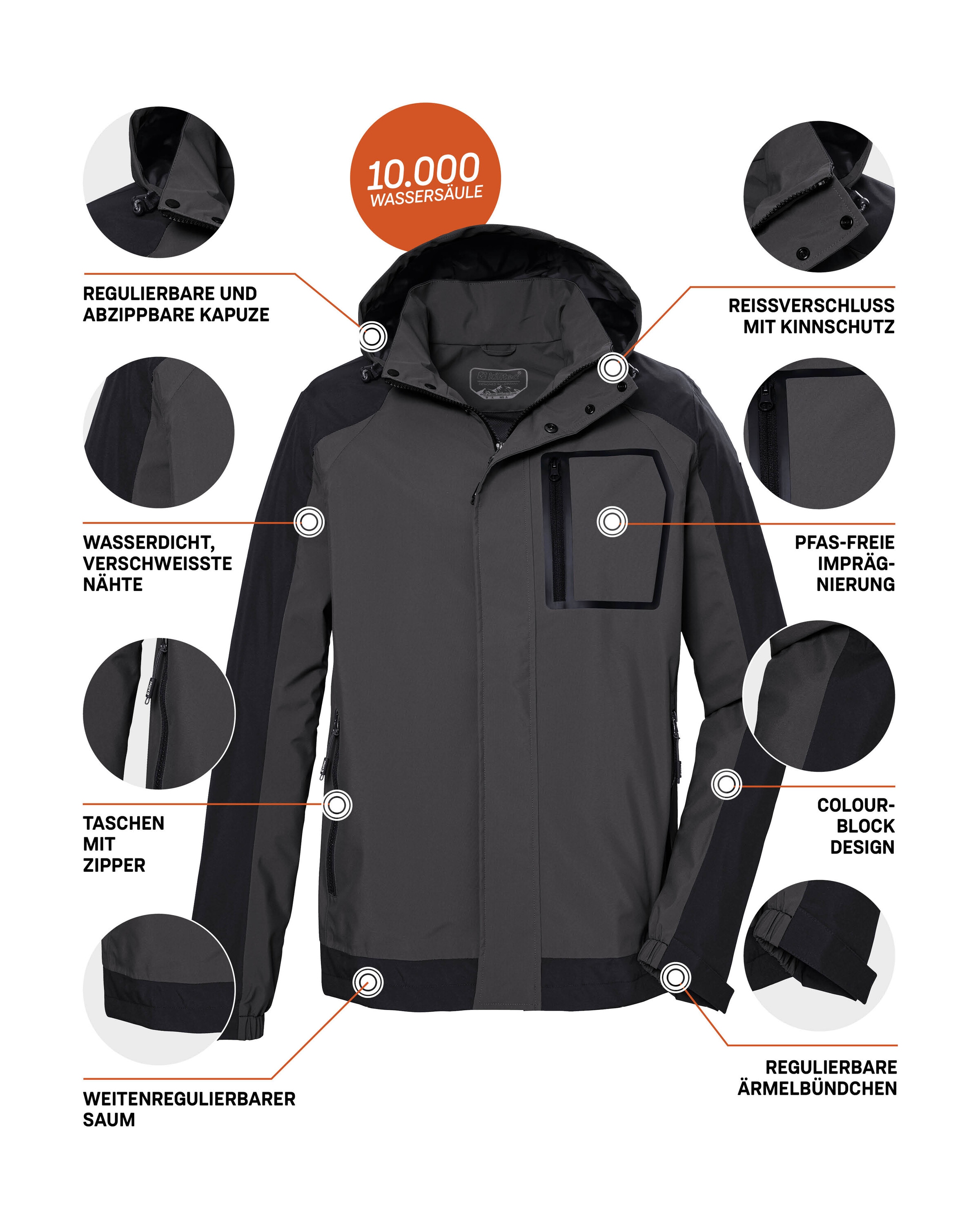 Killtec Outdoorjacke »KOS 54 MN JCKT«, wind- u wasserdicht, atmungsaktiv, PFAS-frei imprägniert