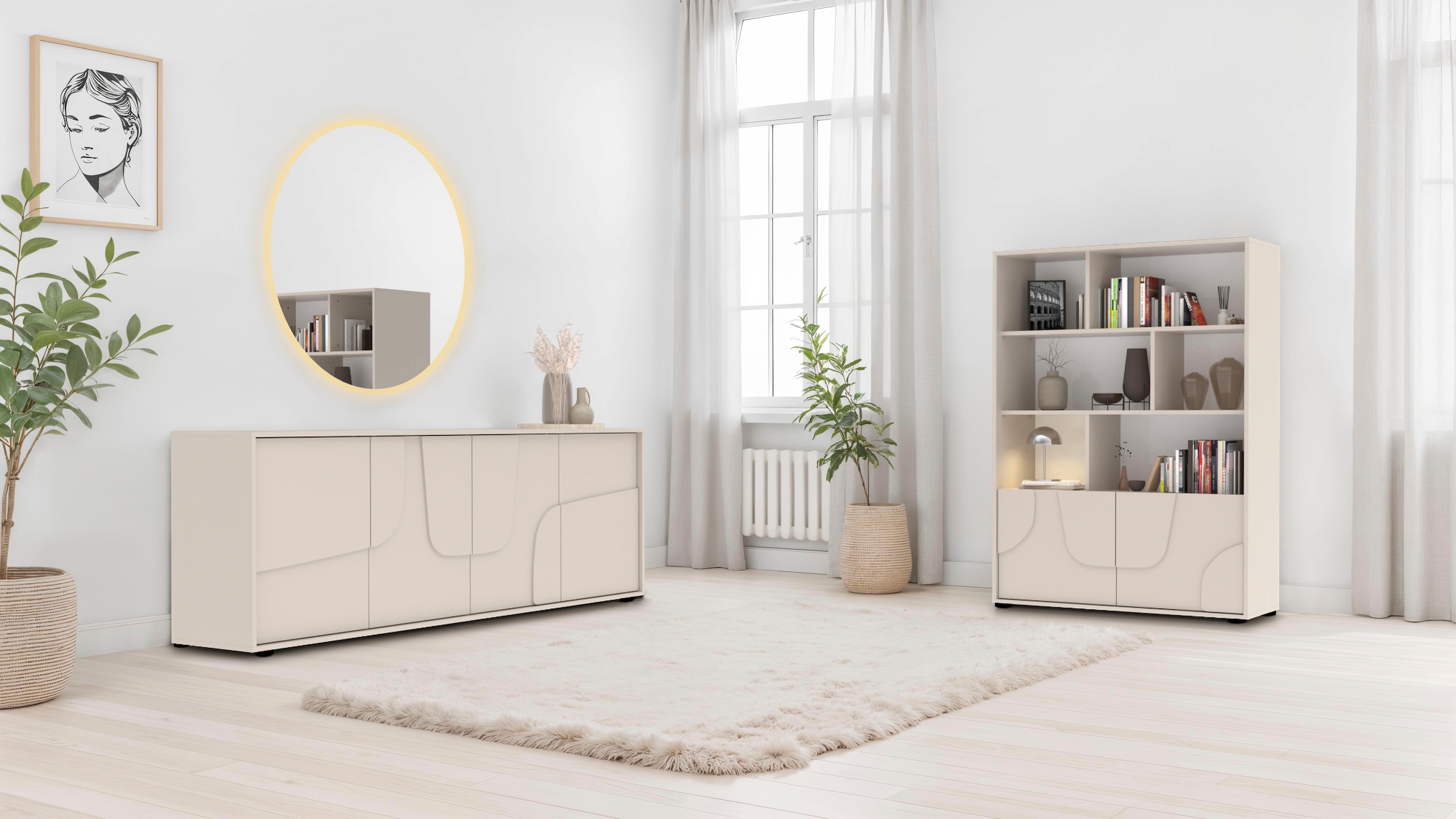 INOSIGN Highboard »Stone« 3D-Design, Push-to-open, Stauraum dekorativ & praktisch, Füße wählbar