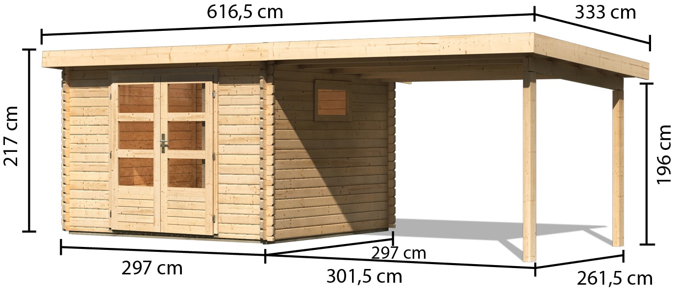 Karibu Gartenhaus »Trittau 3«, mit Anbaudach und Fenster