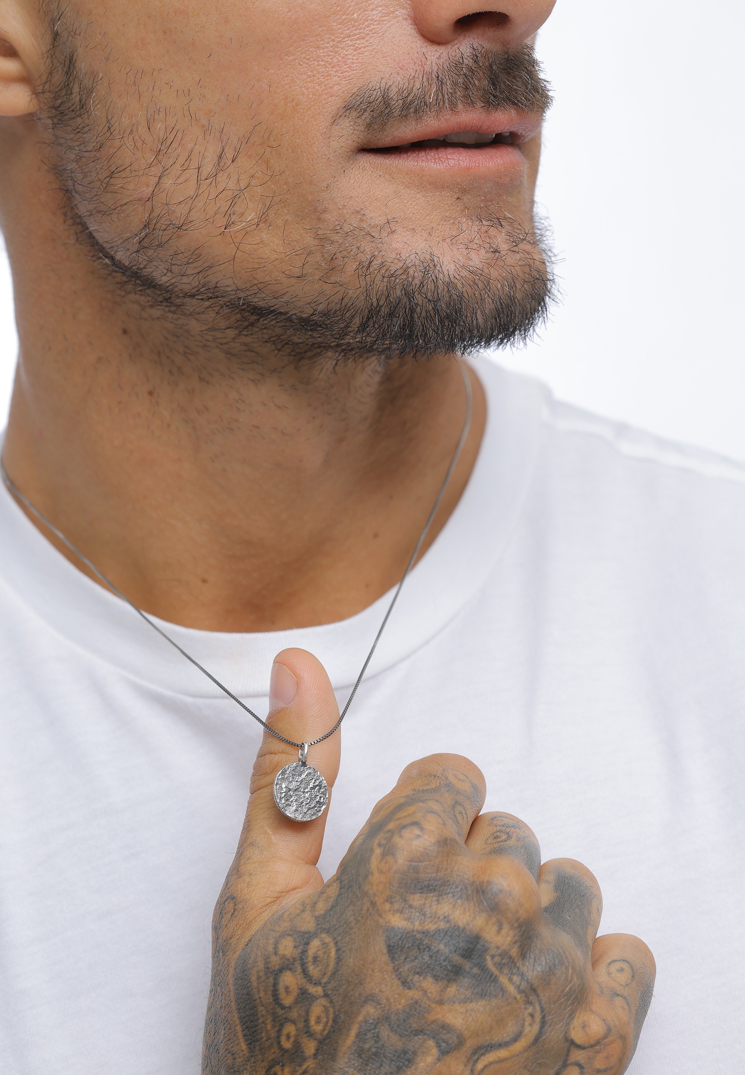 Kuzzoi Kette mit Anhänger »Halskette Herren Basic Coin Plättchen gehämmert 925 Silber«