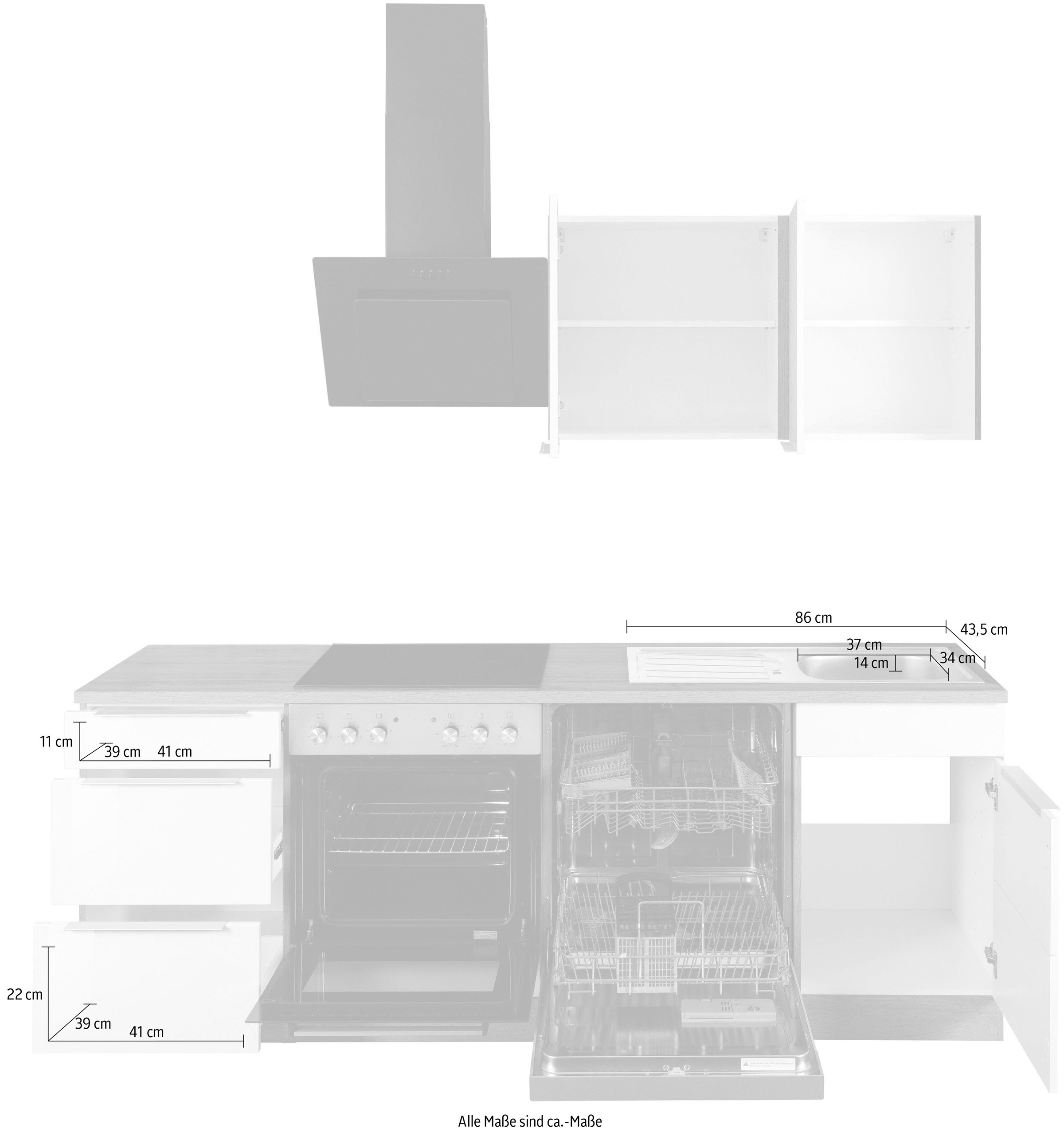 HELD MÖBEL Küchenzeile »Brindisi«, mit im 220 Breite OTTO bestellen Shop Online cm E-Geräten