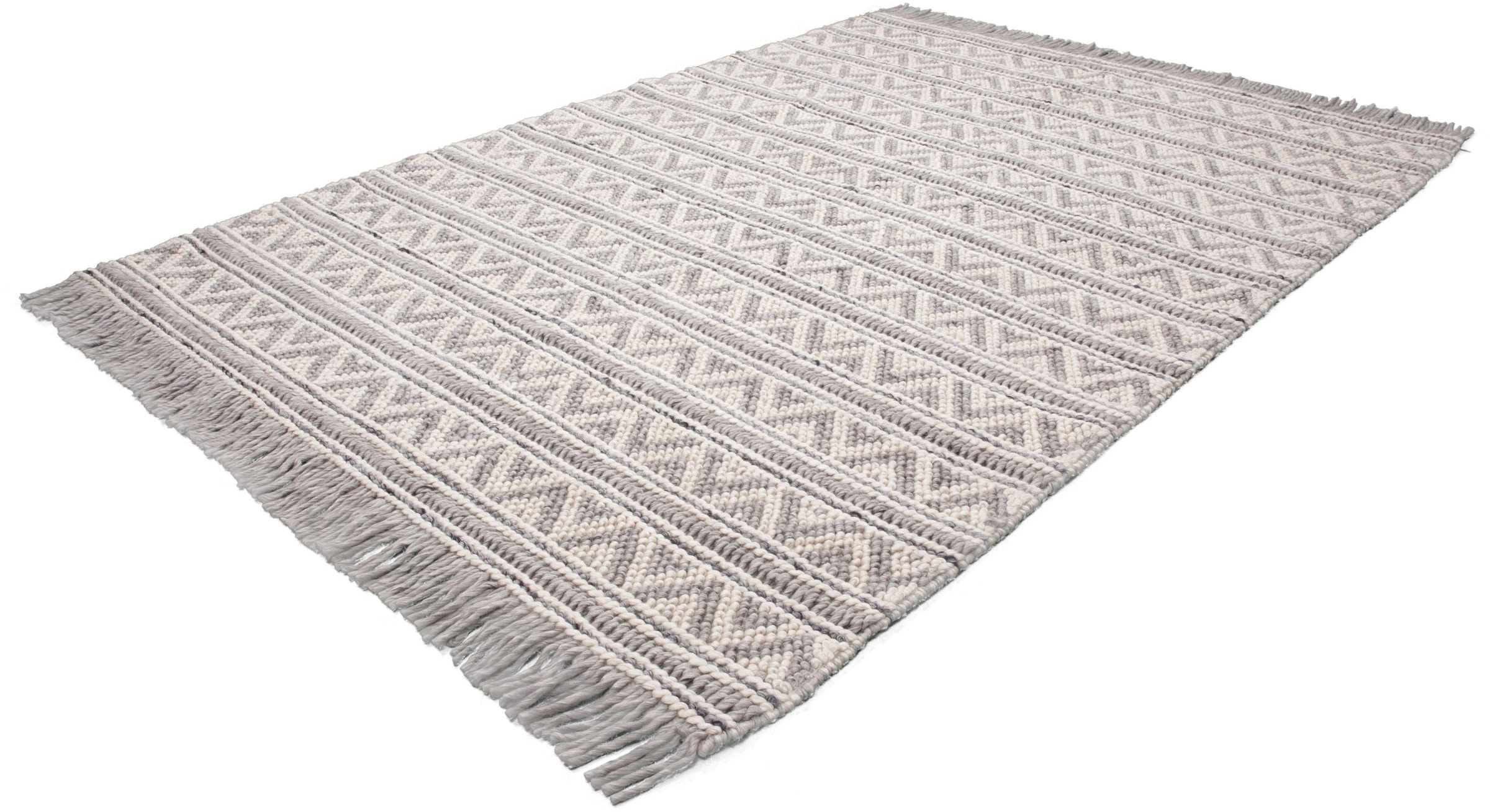 calo-deluxe Teppich »Bature 500«, rechteckig, 10 mm Höhe, Wolle und Viskose mit Fransen, Wohnzimmer