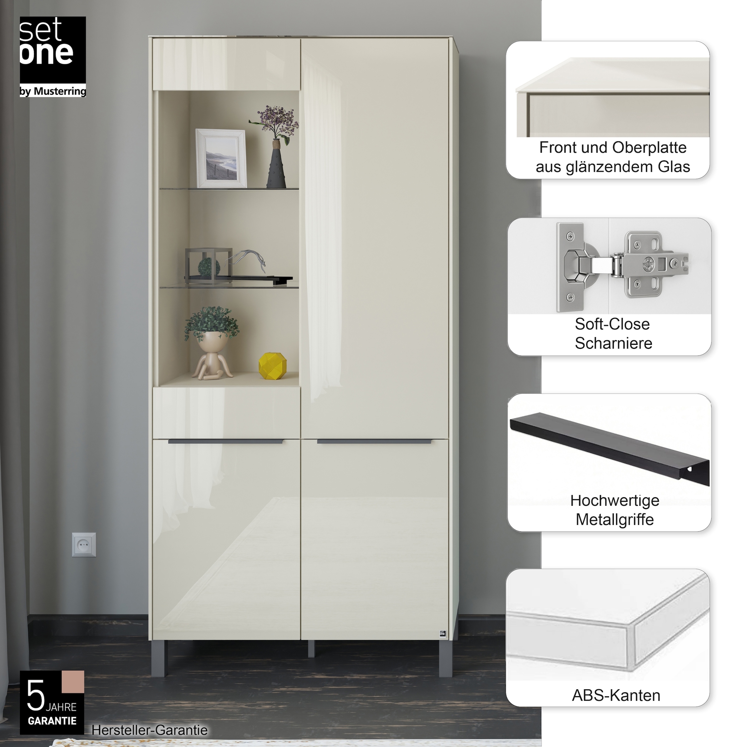 set one by Musterring Standvitrine »Reno« 1 Stk. tlg. Mit Vierkantfuß in diversen Farben, 197 cm Höhe & Farbauswahl