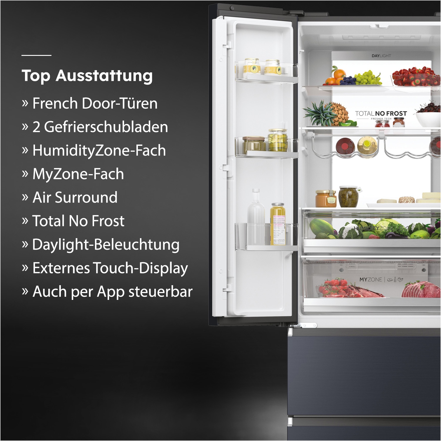 Haier French Door »HFW7720ENMB« 200,6 cm hoch 70 cm breit 201 cm hoch, 70 cm breit, Easy Access-Gefrierschubladen