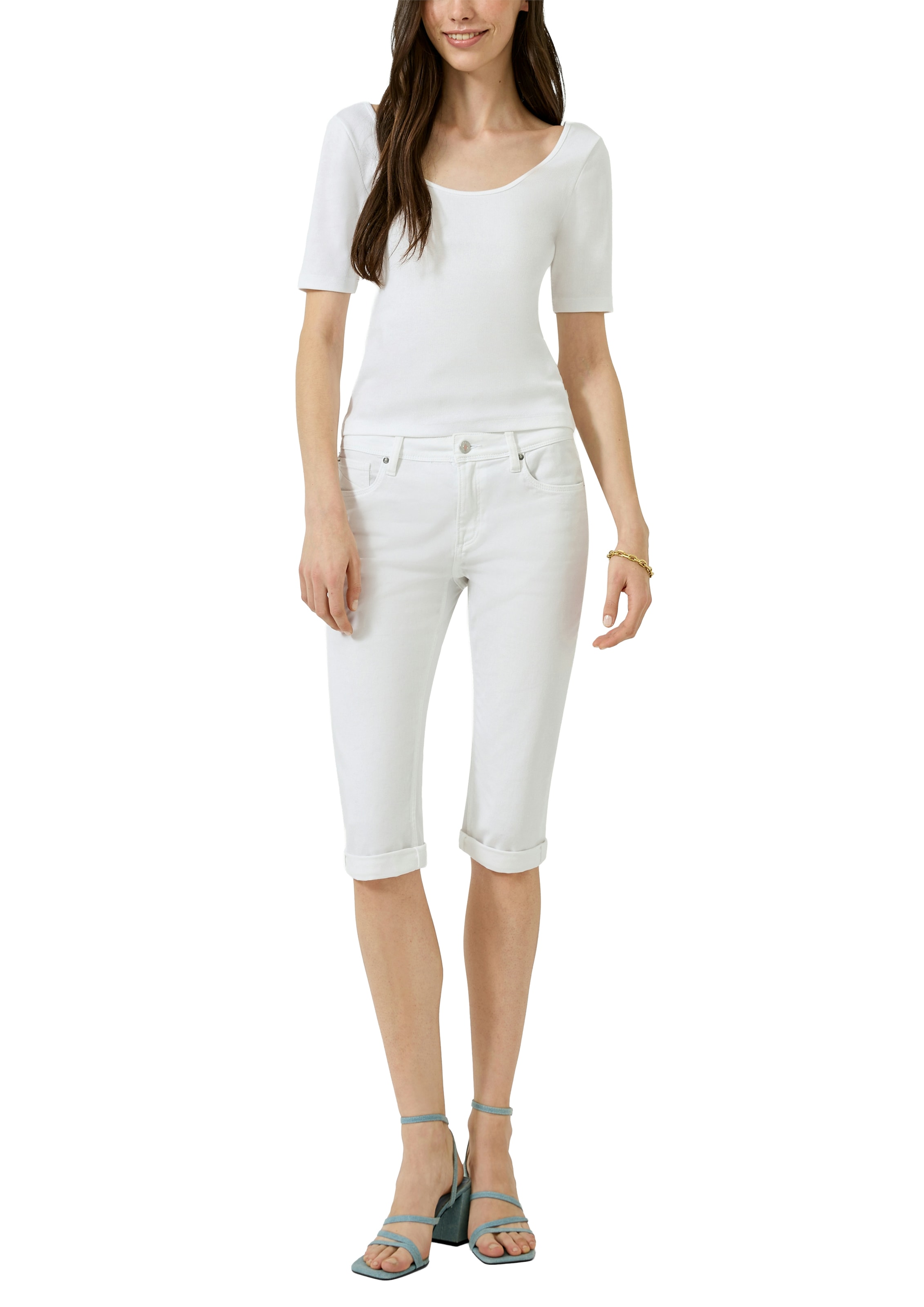 QS Rundhalsshirt Sommershirt mit weitem Rundhals vorn und hinten
