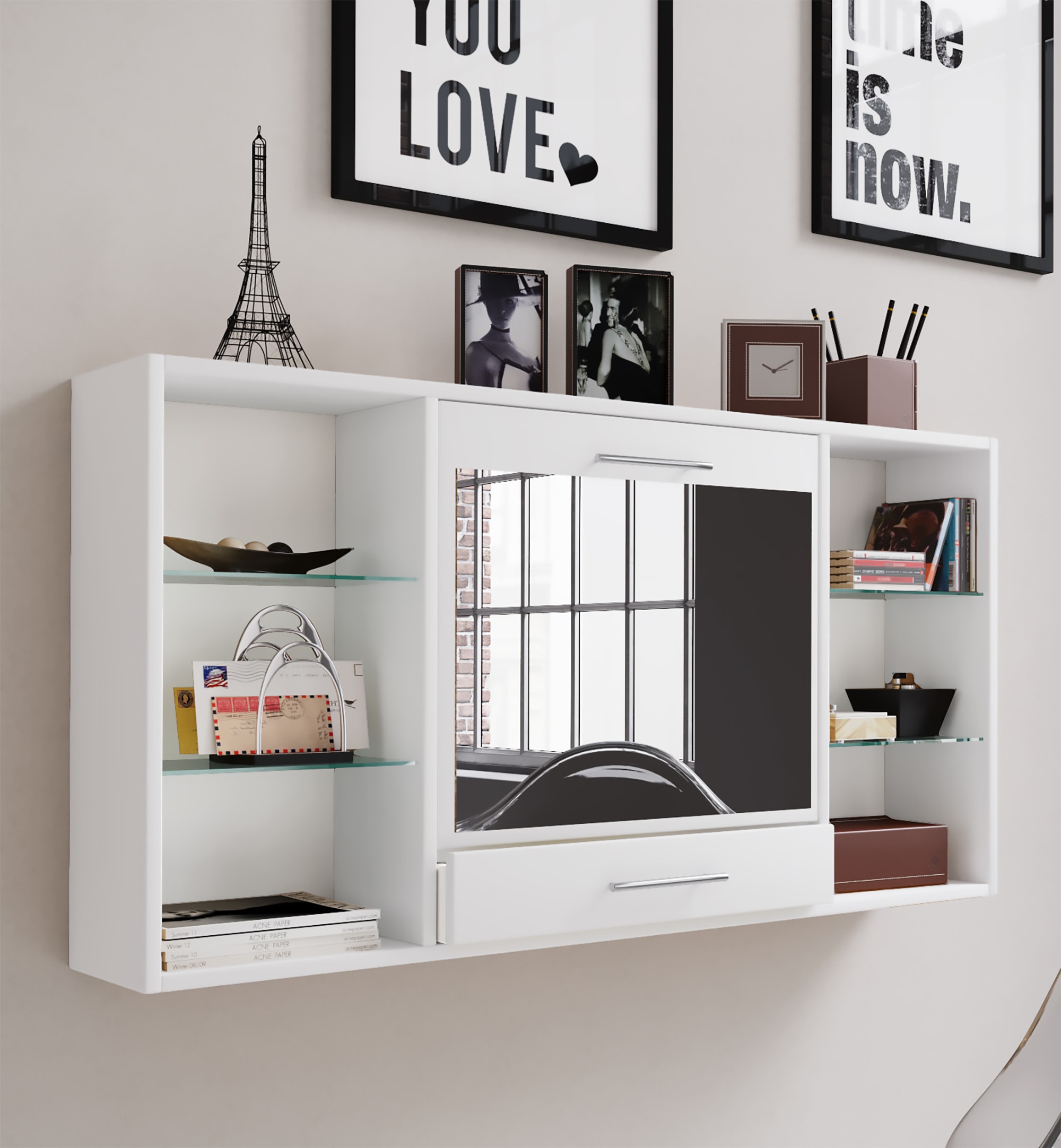 VCM Computerschrank »VCM Frisiertisch | Wandtisch mit ausklappbarer Fläche | Maße H. 60 x B. 115 x T. 20 cm | Schminkschrank mit Schublade | Schminktisch - Teala«, (1 St.)