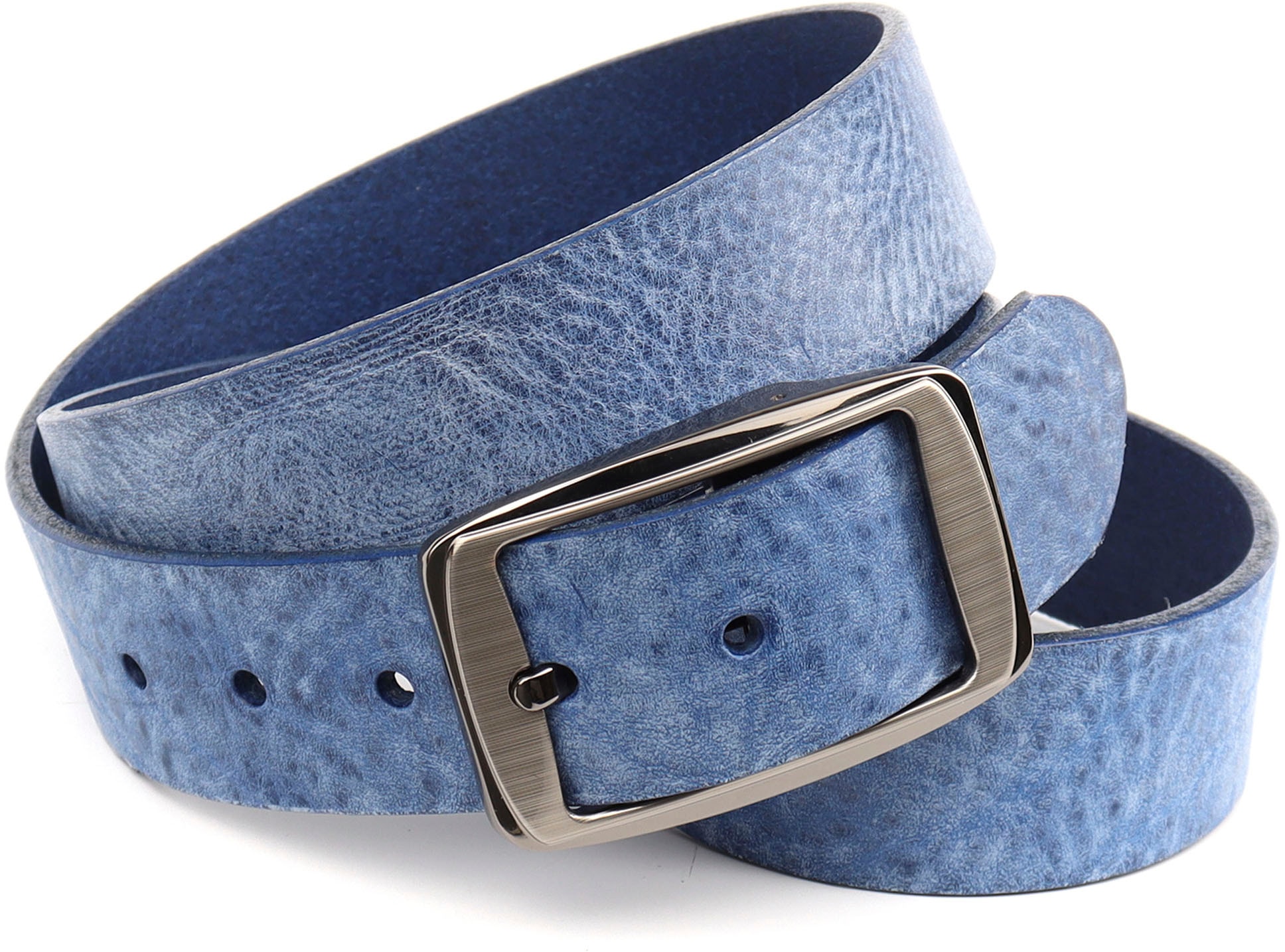 Anthoni Crown Herren Ledergürtel mit Vintage Effekt in blau, Größe 100