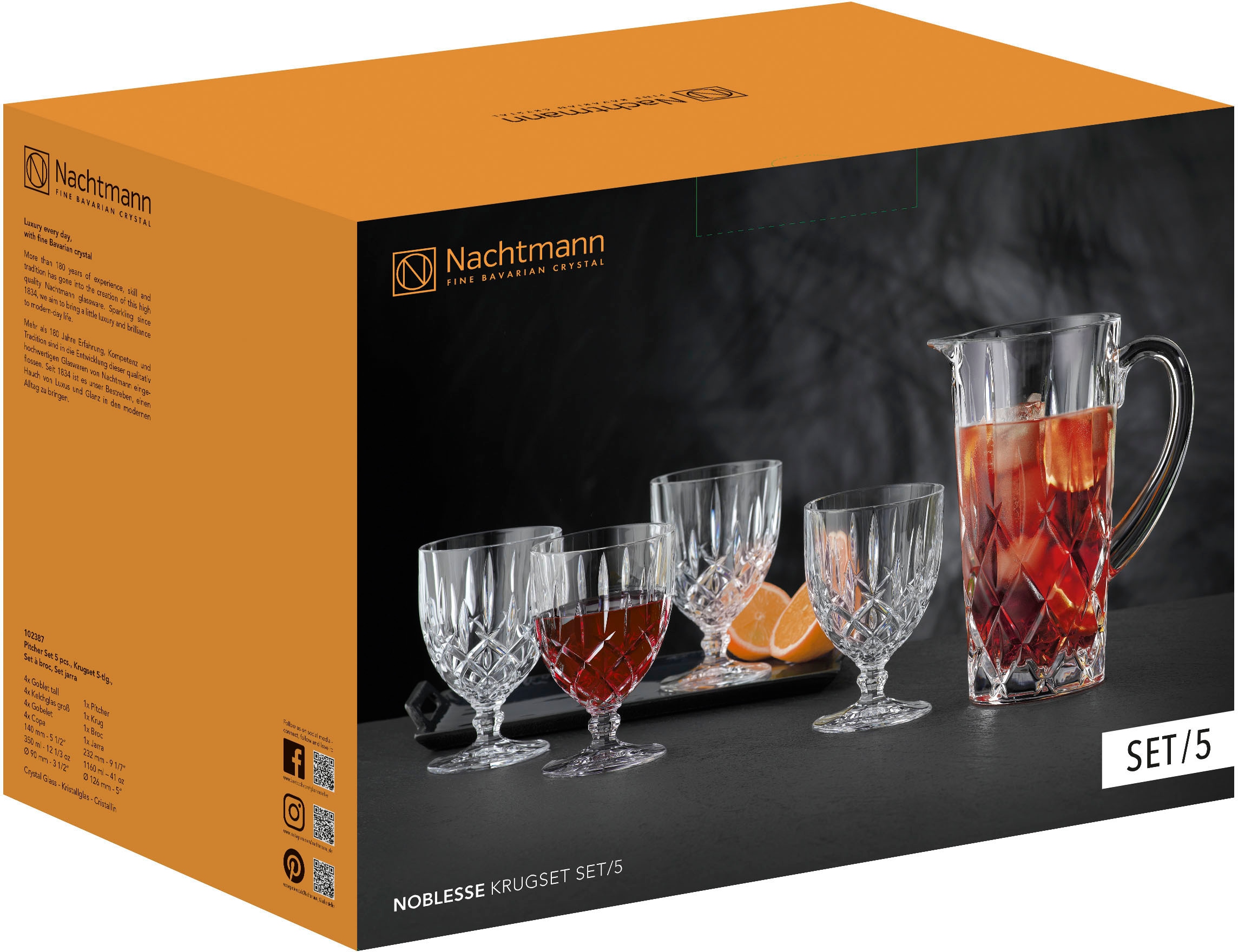 Nachtmann Gläser-Set »Noblesse«, (Set, 5 tlg., 1 Krug, 6 Kelchgläser), Made in Germany, 5-teilig