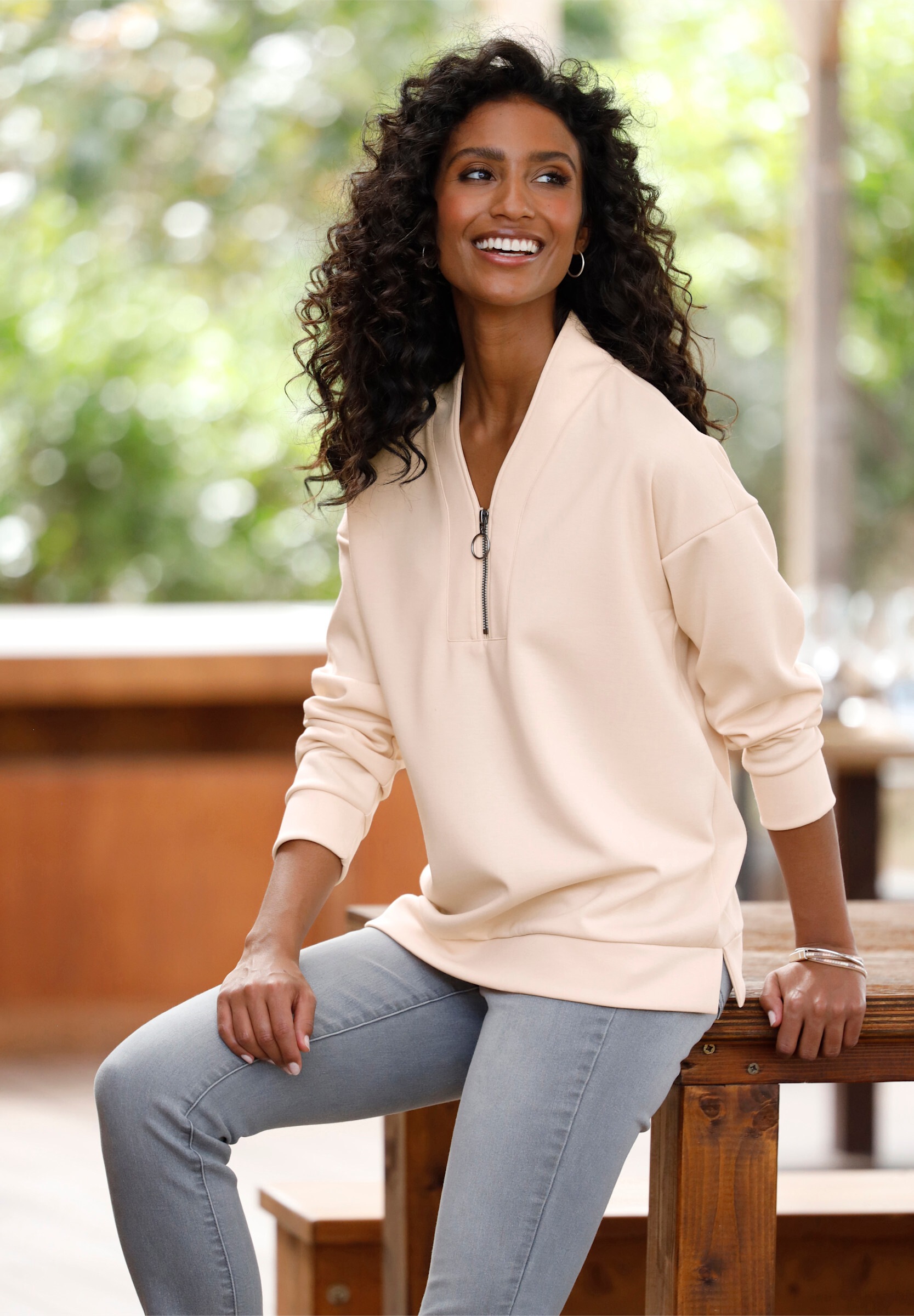 heine Sweatshirt »Sweatshirt Stehkragenshirt mit Seitenschlitzen«
