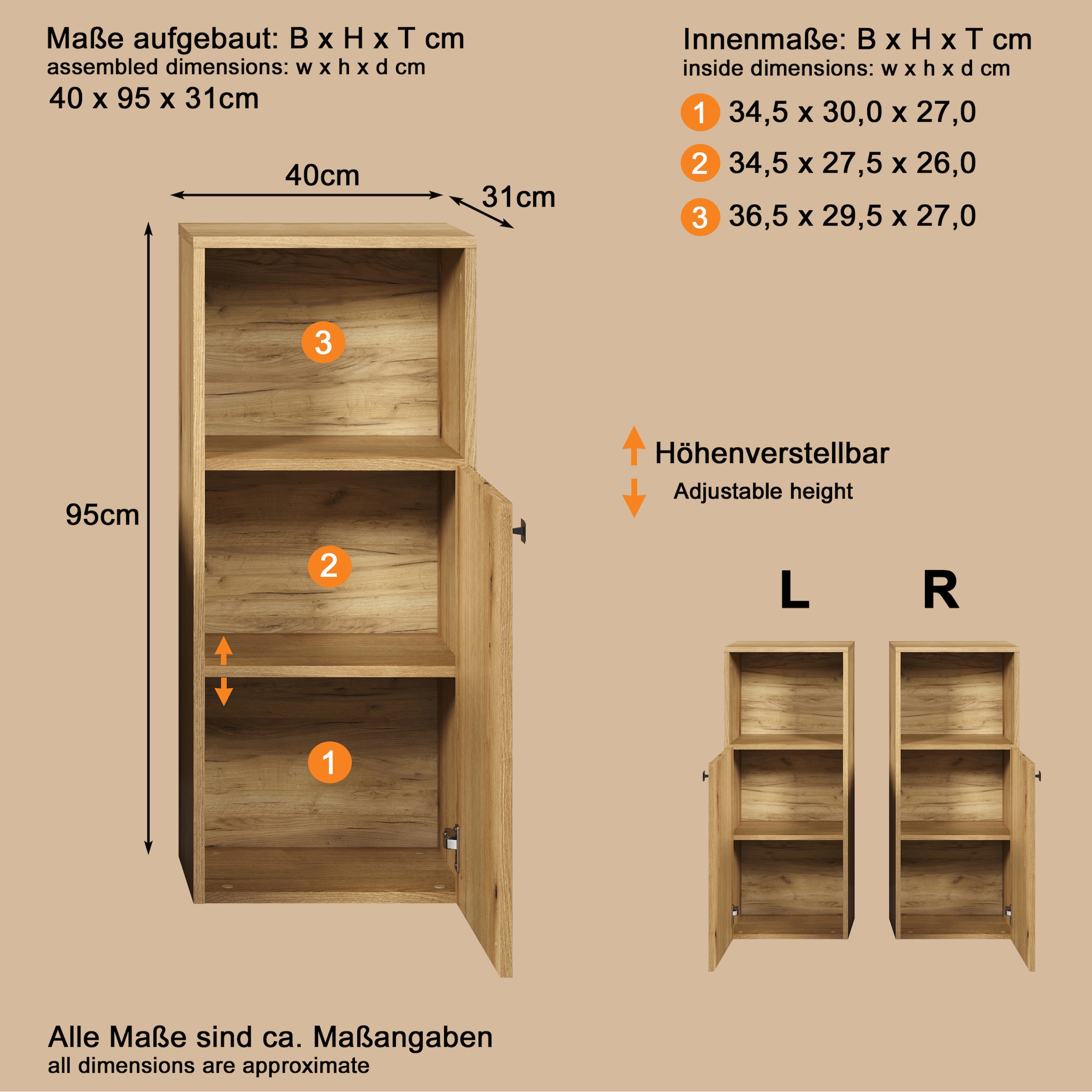 welltime Unterschrank »Amrum« 1 Stk. tlg. Badschrank mit offenem Fach und Rillenoptik - Maße (B/T/H) 40/31/95 cm