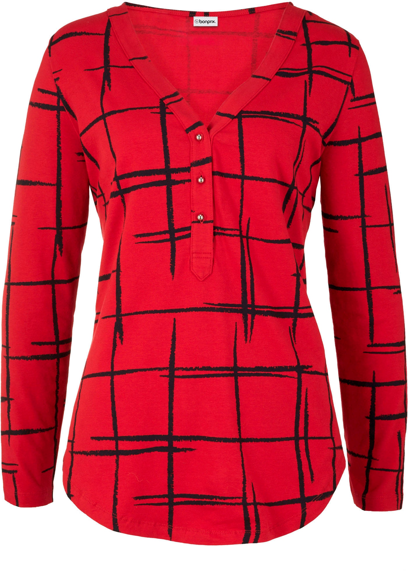 bonprix Blusenshirt figurumspielende Passform, Longshirt-Design, mit gerundetem Saum