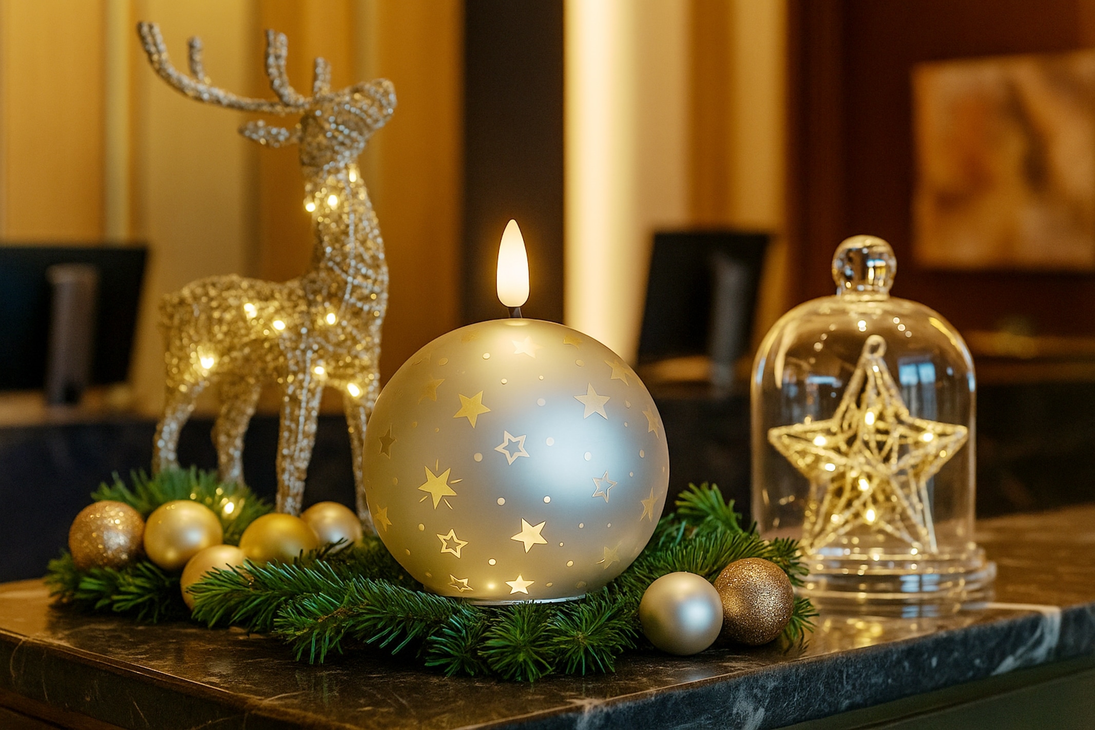 I.GE.A. LED-Kerze »Kugel-Kerze B« aus Glas batteriebetrieben mit Timer Adventskranz Adventskerzen