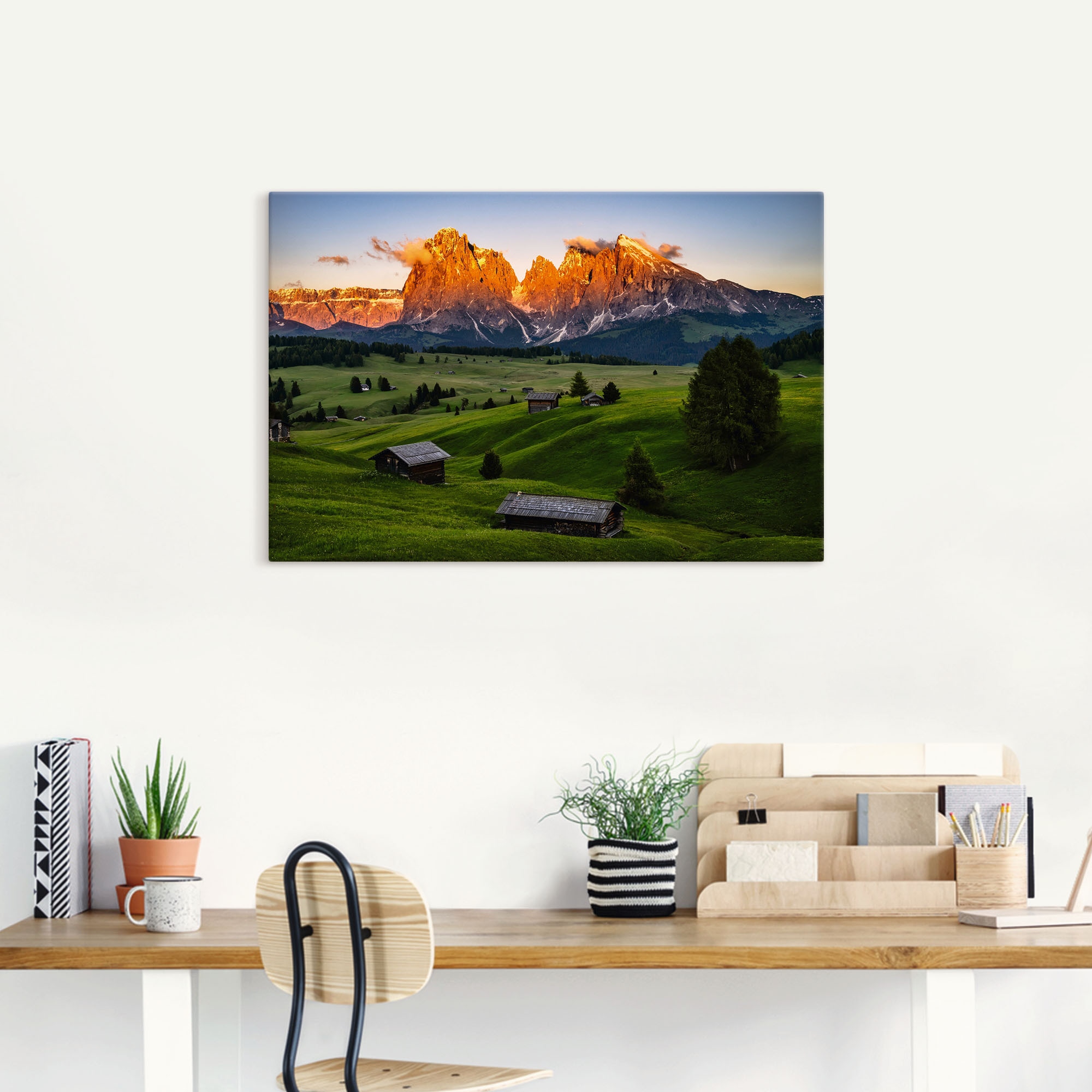 Artland Wandbild »Sonnenuntergang Seiser Alm in Südtirol«, Berge & Alpenbilder, (1 St.), als Alubild, Leinwandbild, Wandaufkleber oder Poster in versch. Größen