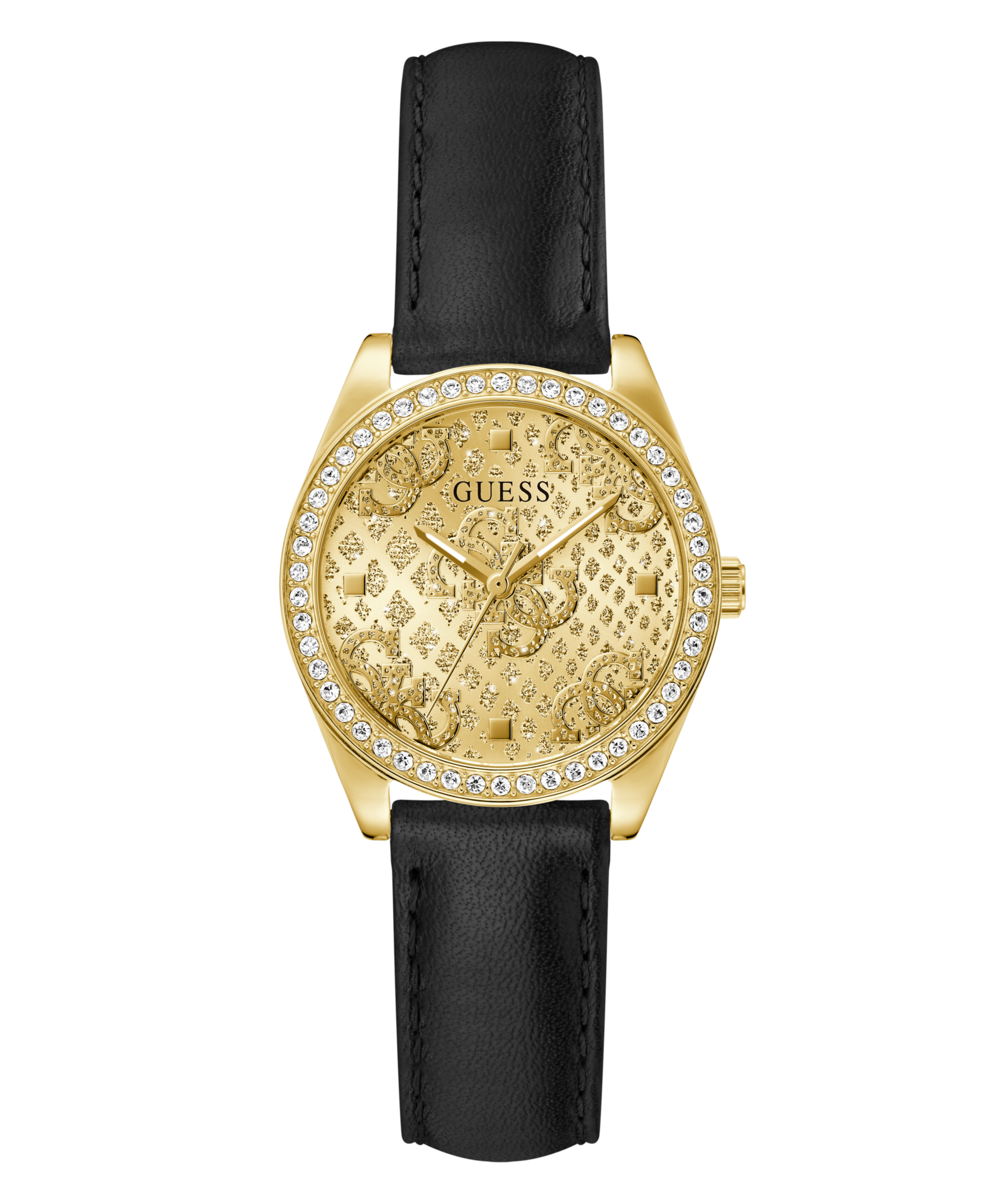 Guess Quarzuhr »BOA« Armbanduhr, Damenuhr, Lederarmband, Kristallsteine