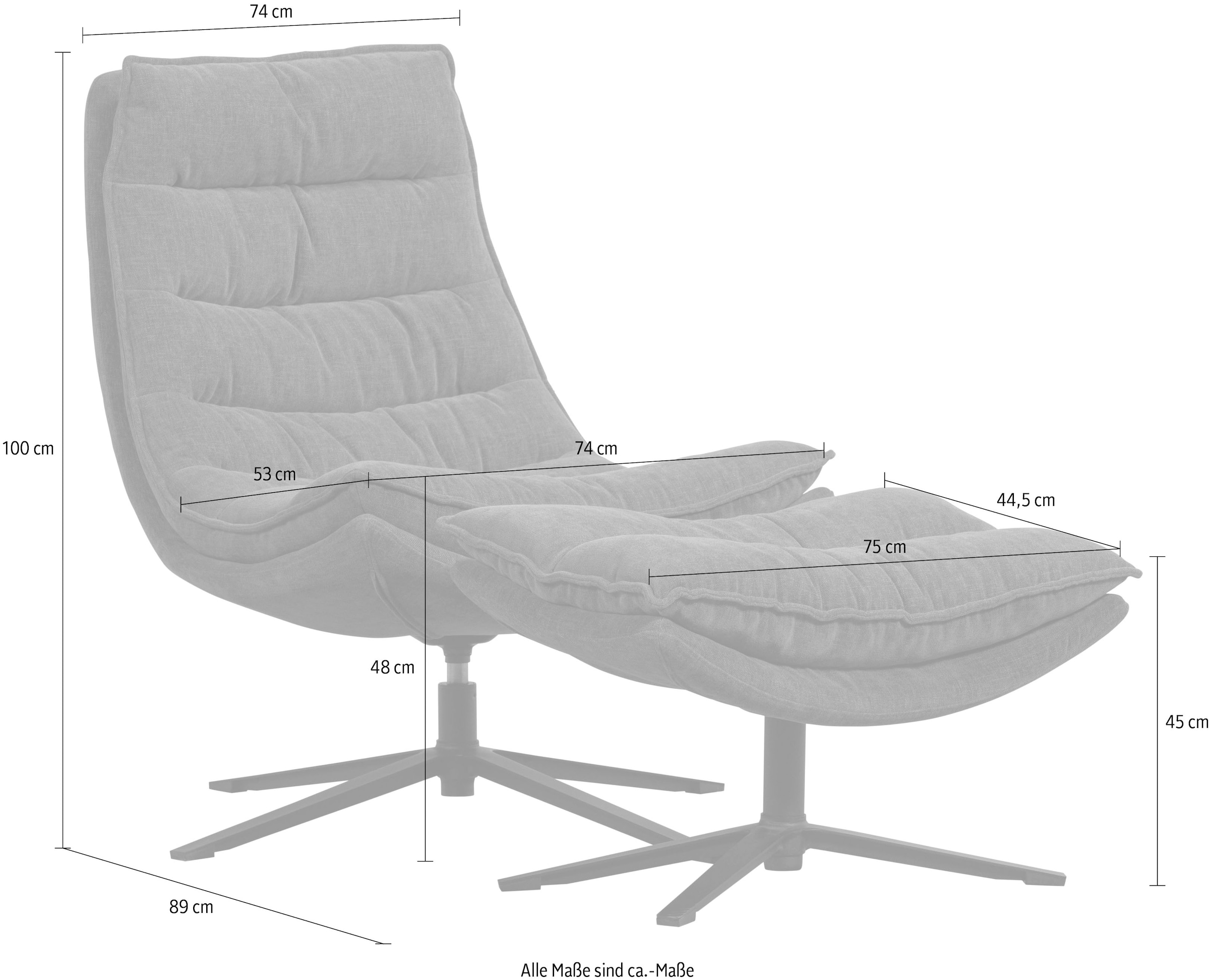 WOOOD Drehsessel »Kube mit Drehmechanismus inkl. Hocker B 74 x T 89 x H 100 cm« Newt-Chenillebezug, Hohe Verschleißfestigkeit, Tragkraft 120 kg