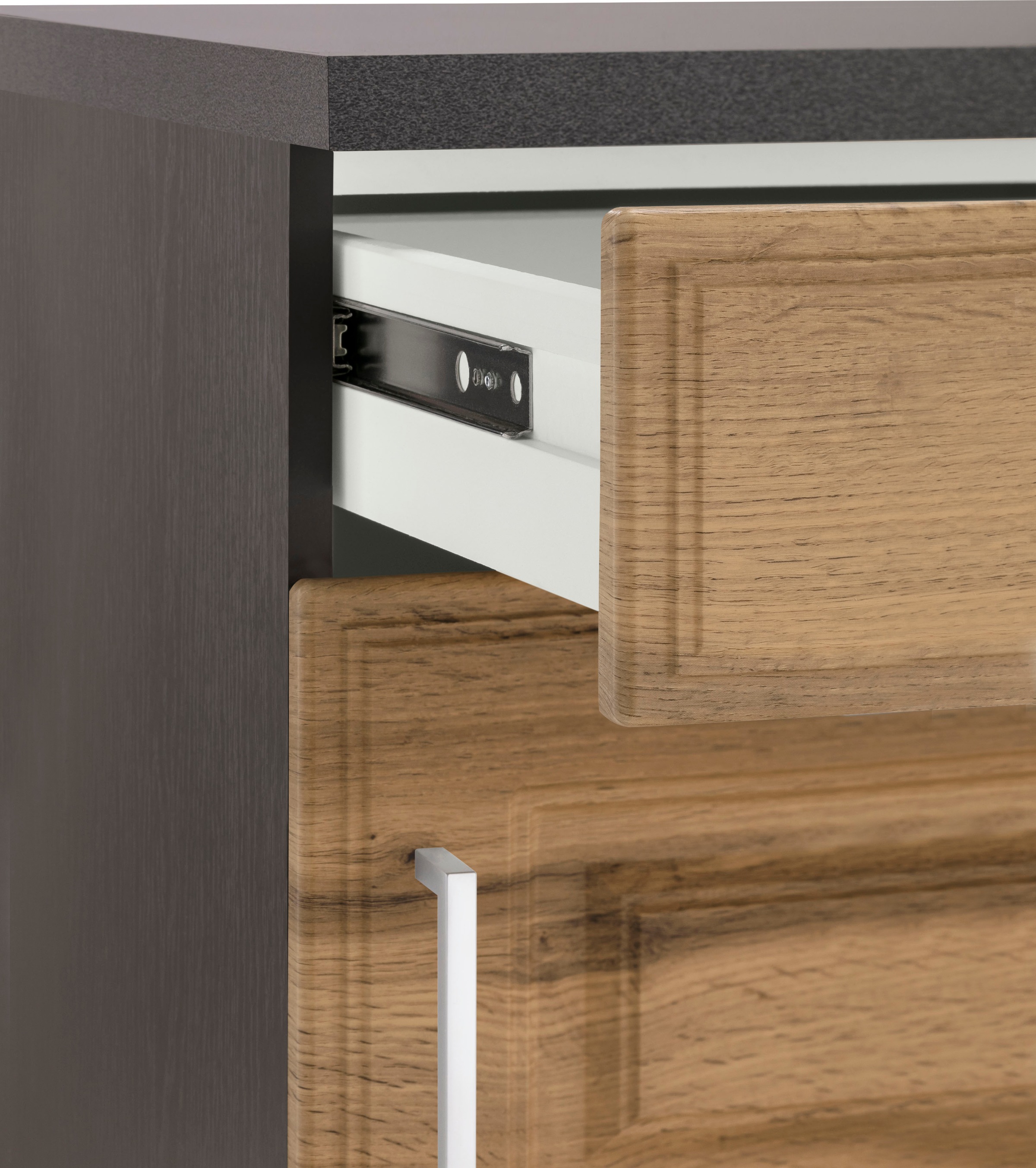 KOCHSTATION Winkelküche »KS-Stockholm«, Stellbreite 220/220 cm, mit hochwertigen MDF Fronten im Landhaus-Stil