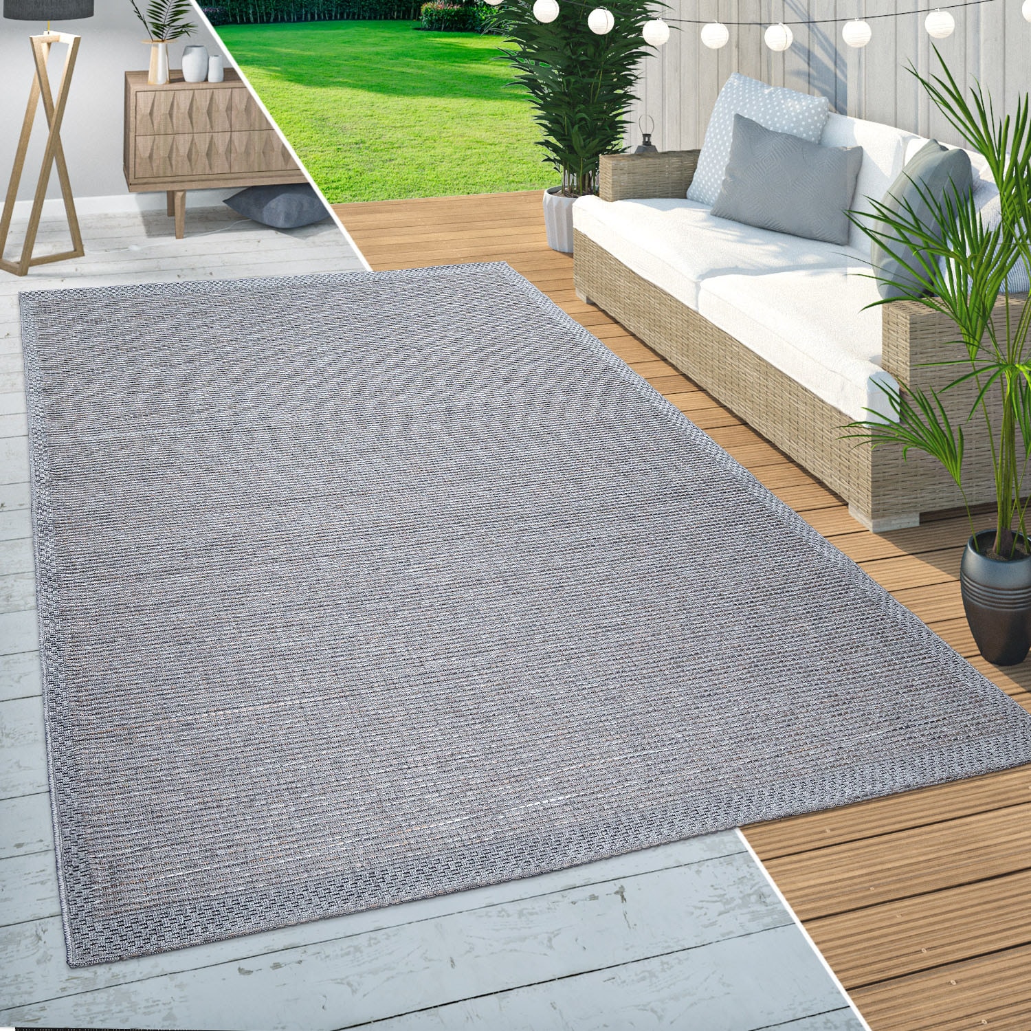 Paco Home Teppich »Quebec 135«, rund, 4 mm Höhe, Flachgewebe, meliert, In- und Outdoor geeignet, Wohnzimmer