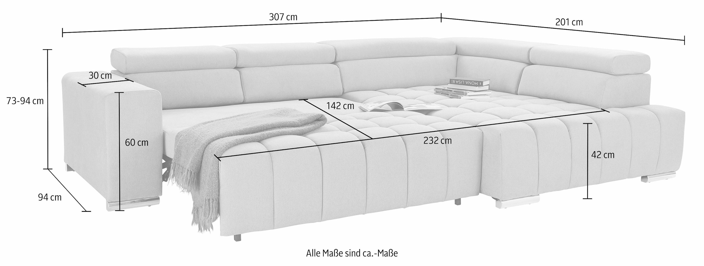 exxpo - sofa fashion Ecksofa »Elias, aktuelle Kreuzsteppung im Sitz, bequem, L-Form«, mit Kopf- bzw. Rückenverstellung, wahlweise mit Bettfunktion