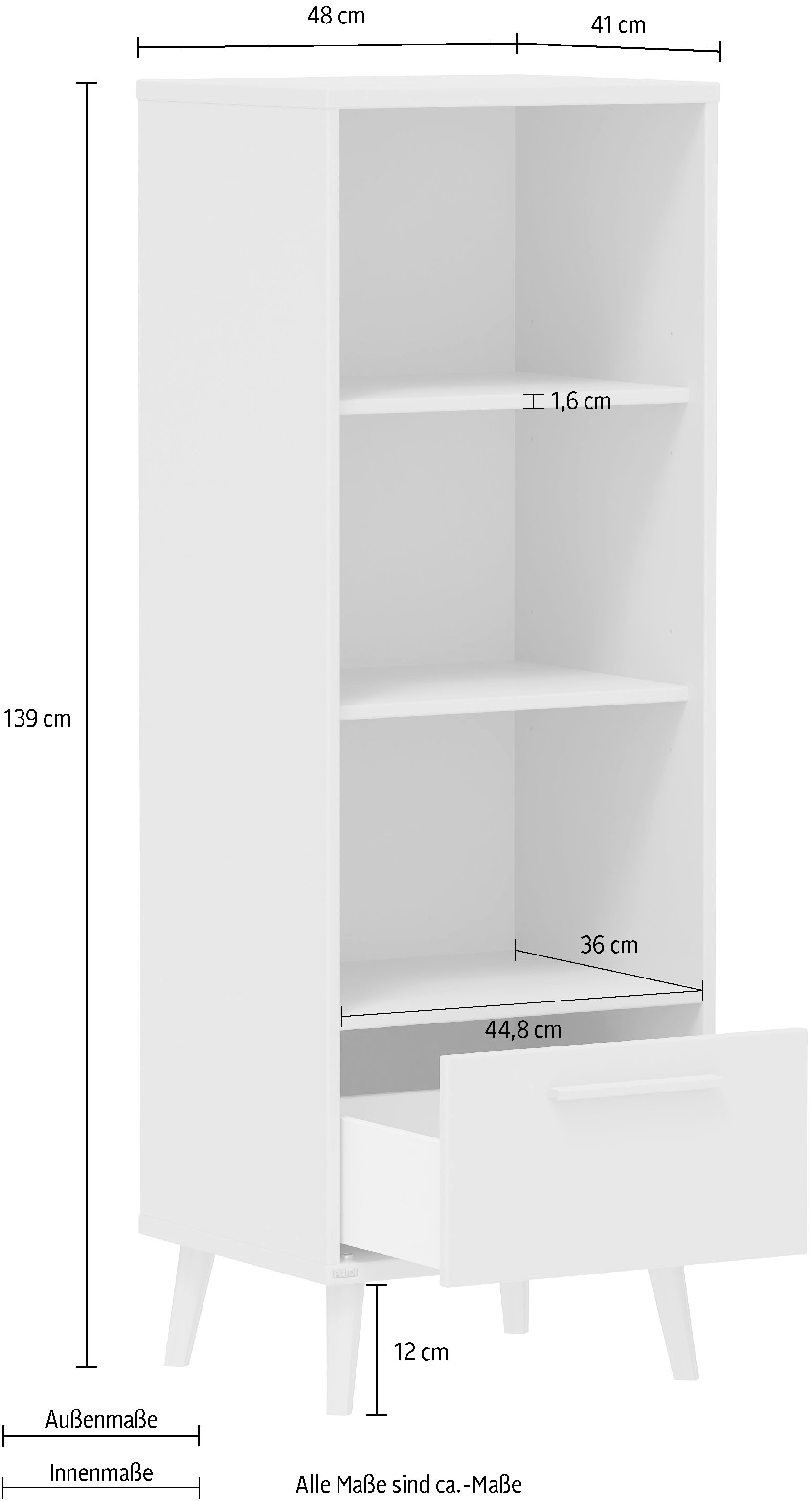 PAIDI Standregal »EEFJE mit Schublade, offenen Fächern, verschiedene Ausführungen« B/H/T ca. 48-95/139/41cm,  Soft-Close, stabiles und langlebiges Regal, geprüfte Qualität