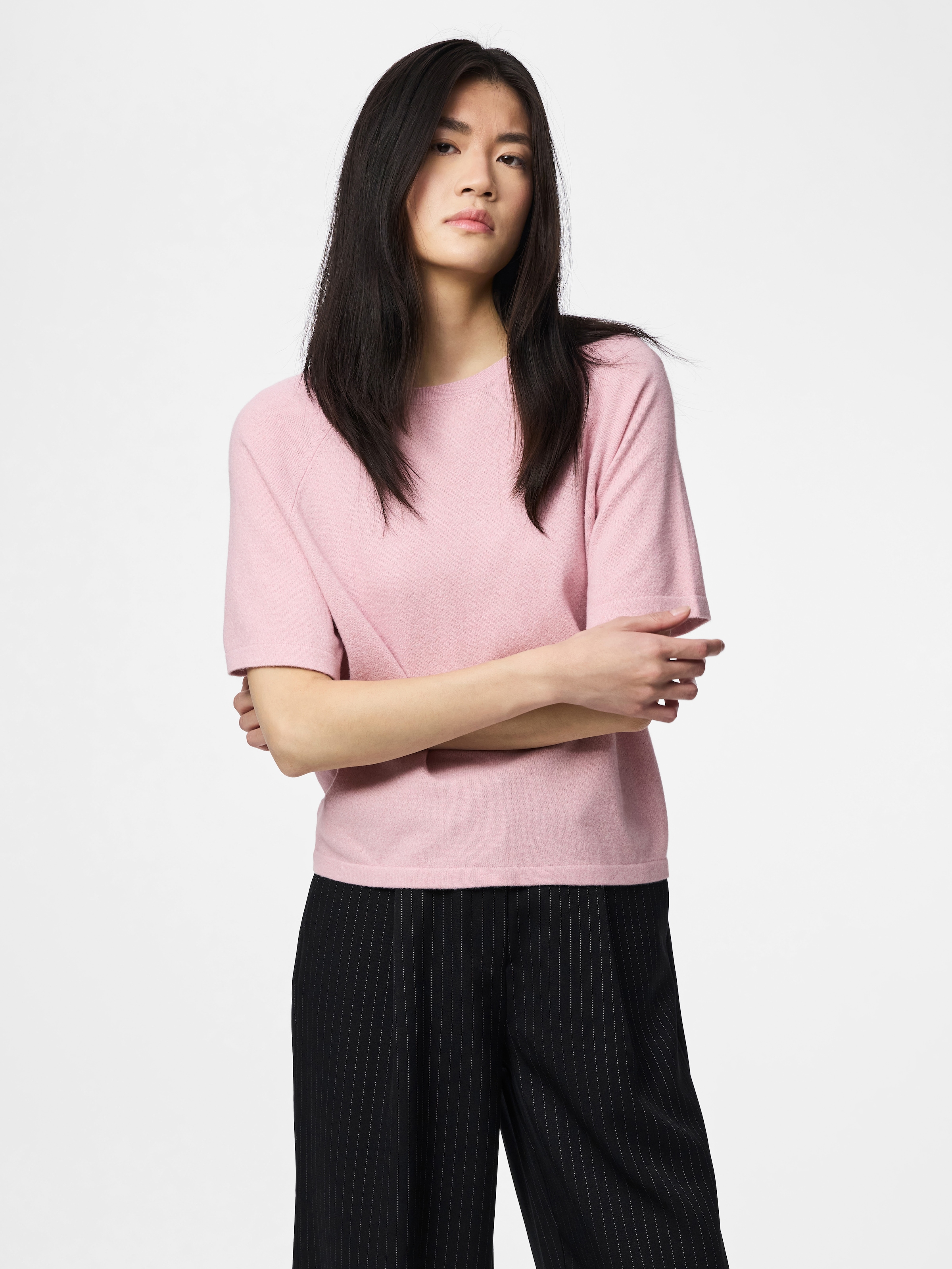 pieces Kurzarmpullover »PCBREE SS O-NECK KNIT NOOS BC« Materialmix, regular fit