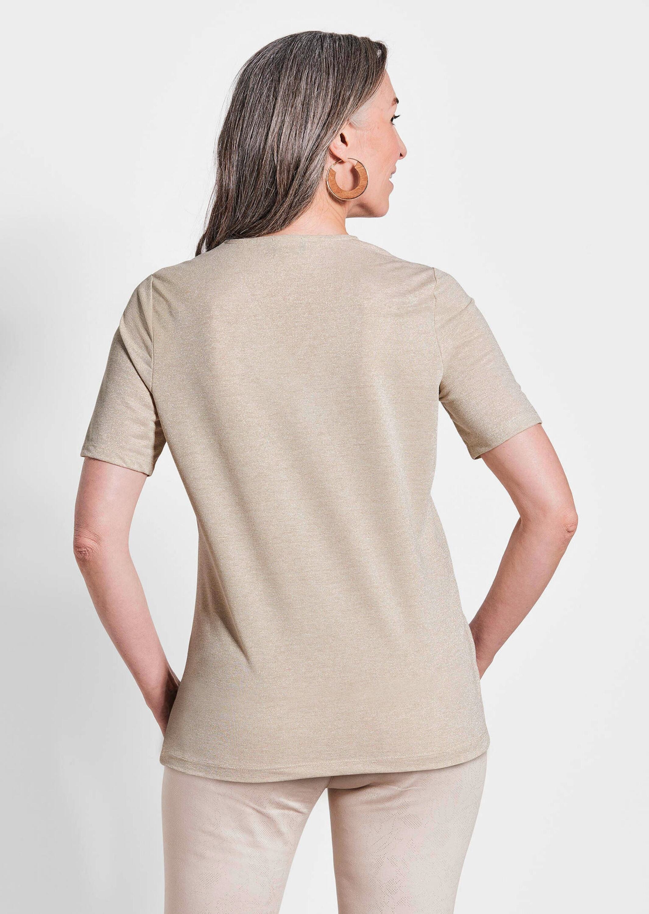 GOLDNER Kurzarmshirt »Braunes Halbarm-Shirt mit Glanzeffekt«