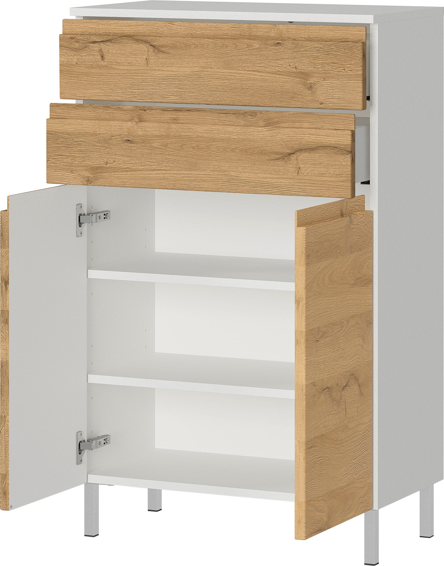 GERMANIA Badmöbel-Set »Torrance«, (4 St.), Unterschrank, Spiegel mit Beleuchtung, Kommode und Hochschrank
